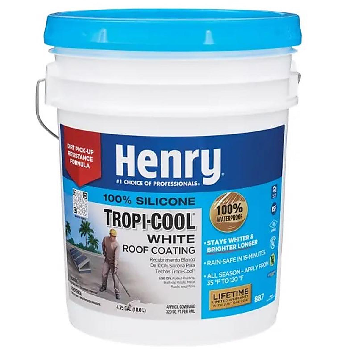Henry HE887HS073 Tropi-Cool White Silicone Roof Coating 4.75 gal.
