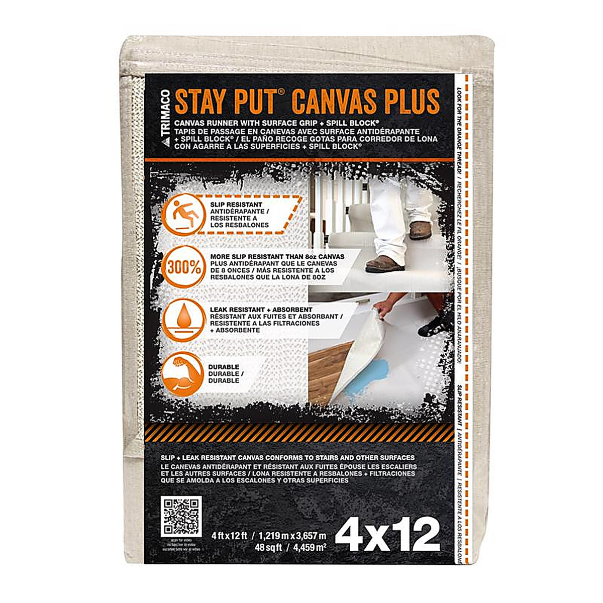 Trimaco 04328 Stay Put 4 ft. W X 12 ft. L Canvas Drop Cloth 1 pk