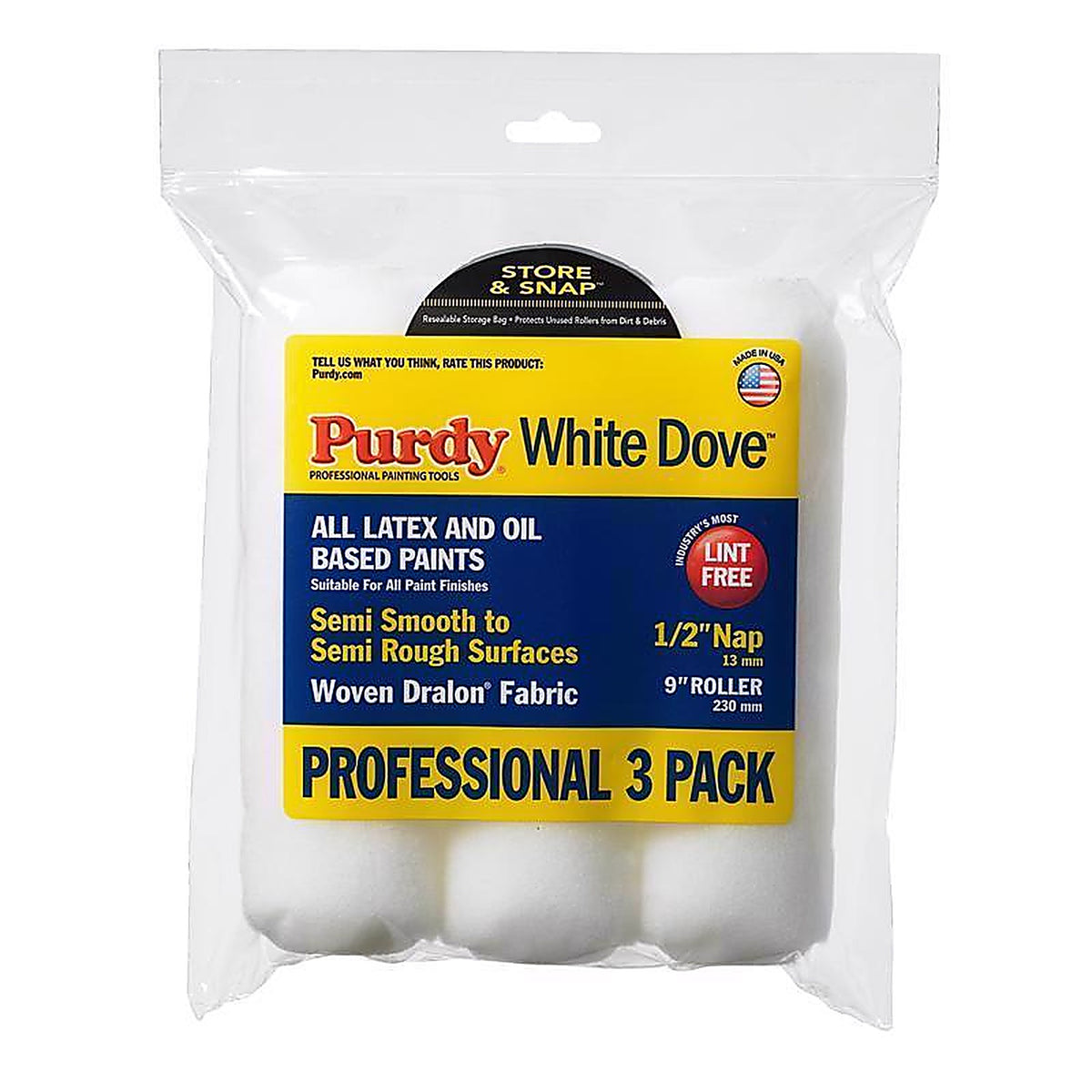 Purdy 140864000 White Dove Dralon 9 in. W X 1/2 in. S Regular Paint Roller Cover 3 pk