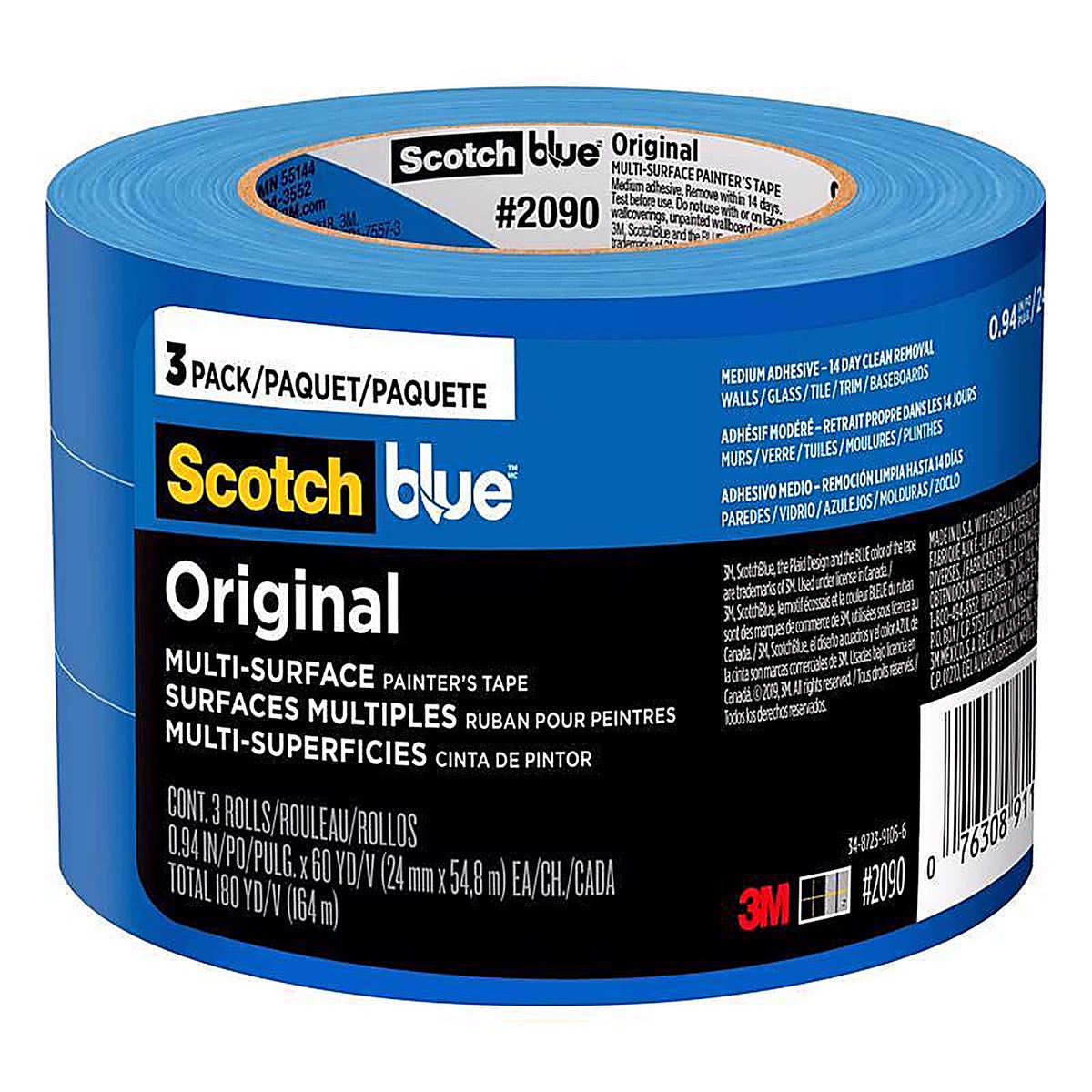 Scotchblue - 2090-24EC3 - .94 In. W X 60 Yd L Blue Medium Strength Original Painters Tape 3 Pack