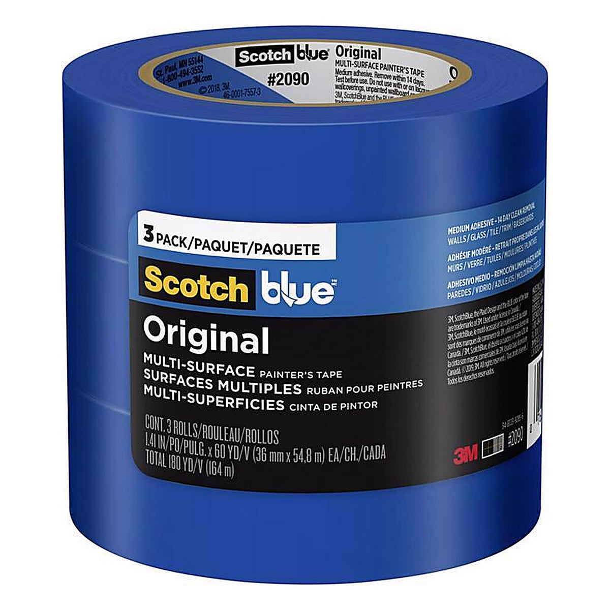 3M 2090-36AP3 ScotchBlue 1.41in. W Blue Medium Strength Original Painters Tape 3/Pack