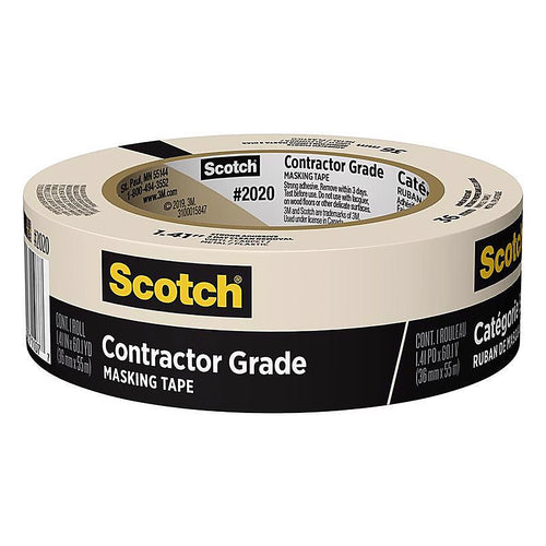 3M 2020-36AP Scotch Contractor Grade 1.41 in. W x 60.1 yd. L Beige Medium Strength Masking Tape 1/Pack