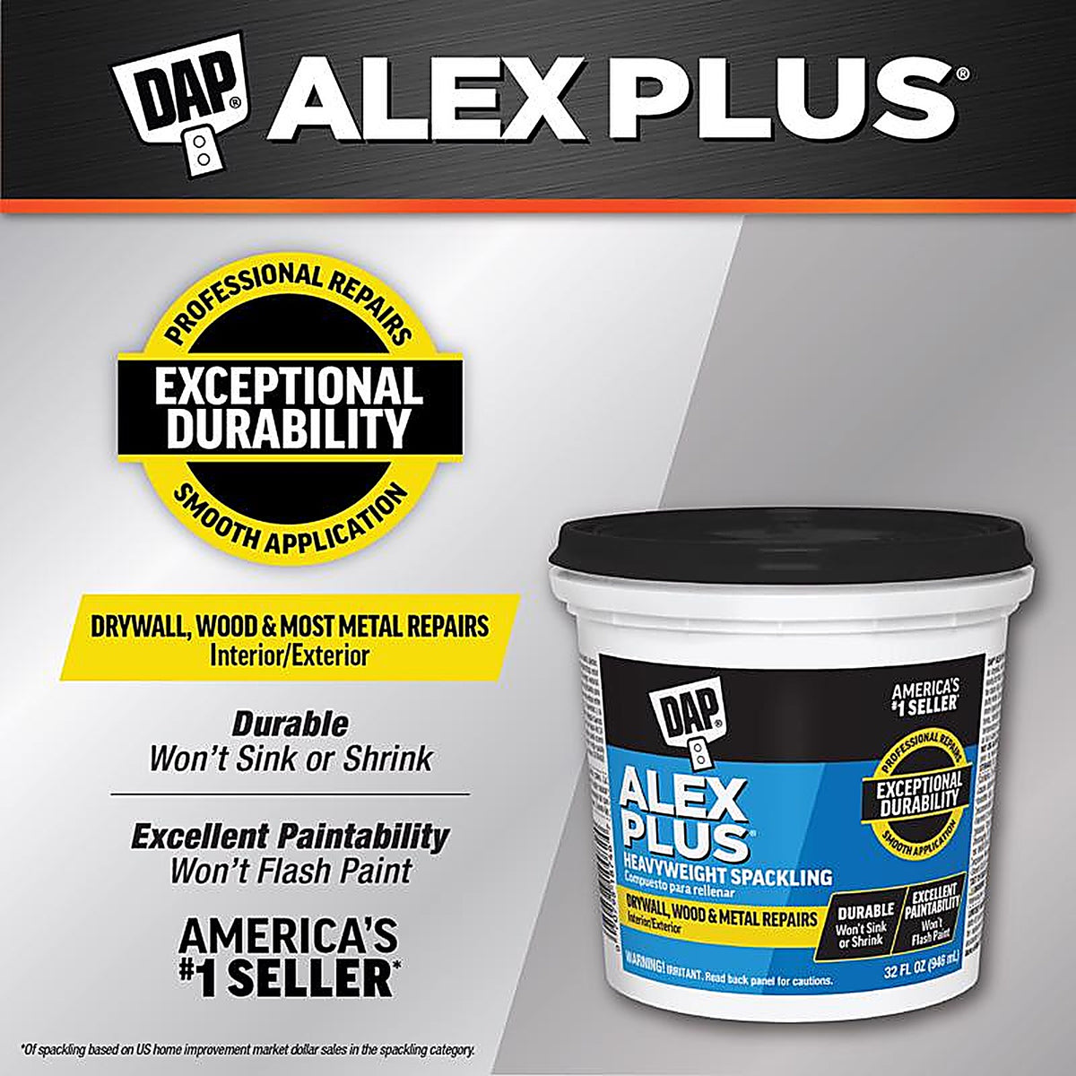 DAP 7079818746 Alex Plus Ready to Use White Spackling Compound 1 qt