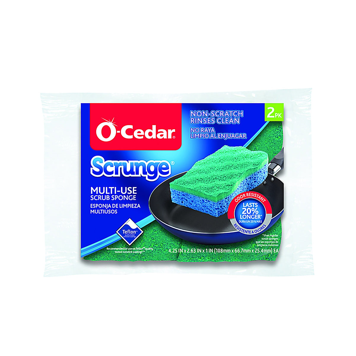 O-Cedar 169431 Scrunge Non-Scratch Scrubber Sponge For Multi-Purpose 4.25 in. L 2 pk