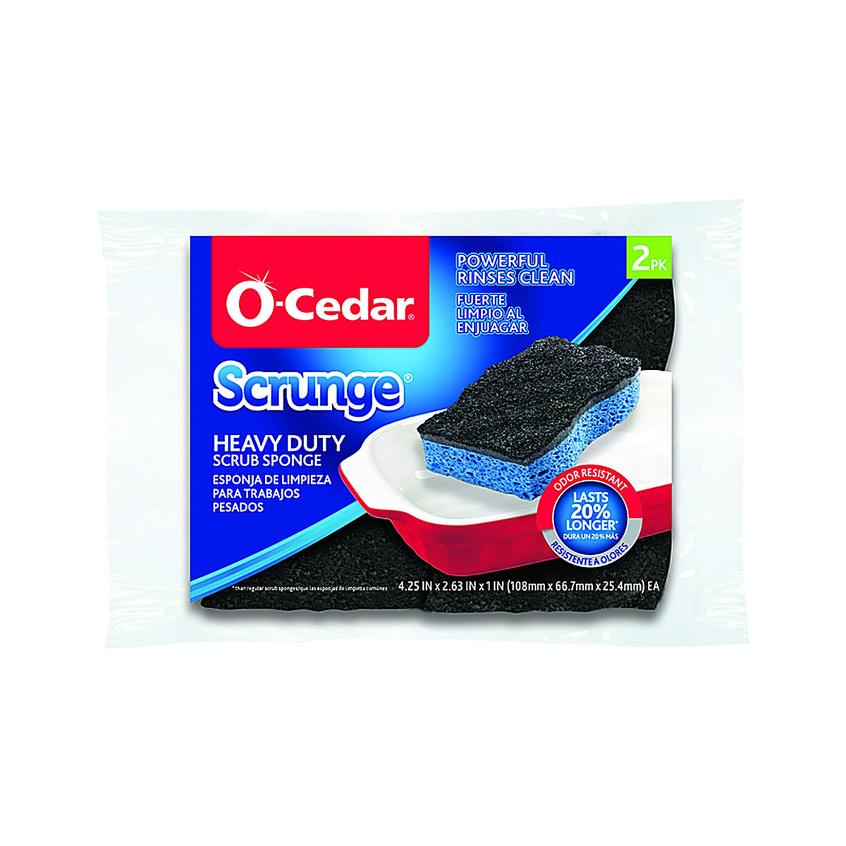 O-Cedar 148377 Scrunge Heavy Duty Sponge For Non-Scratch 7.5 in. L 2/Pack