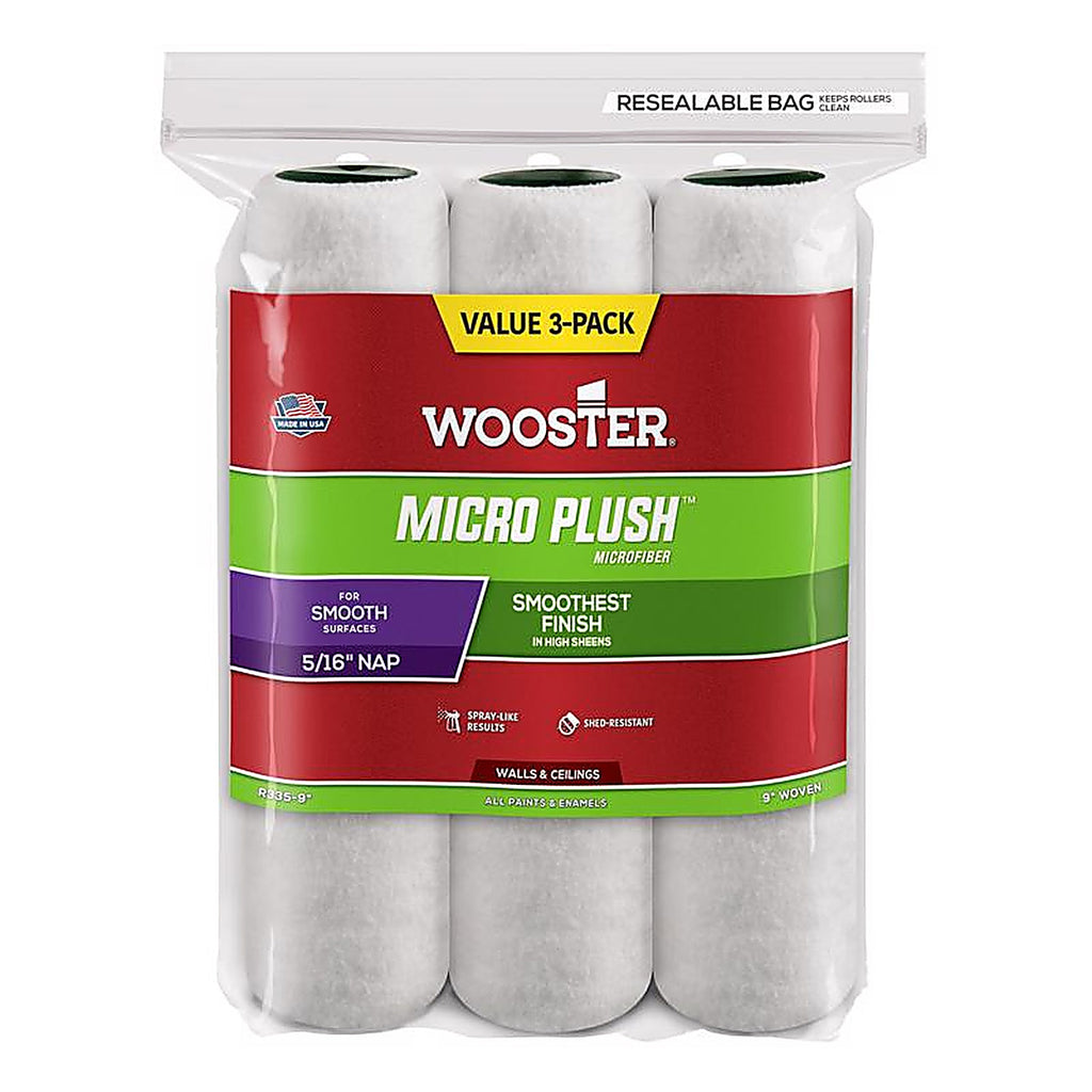 Wooster - R335-9 - Micro Plush Microfiber 9 In. W X 5/16 In. Paint Roller Cover 3 Pack