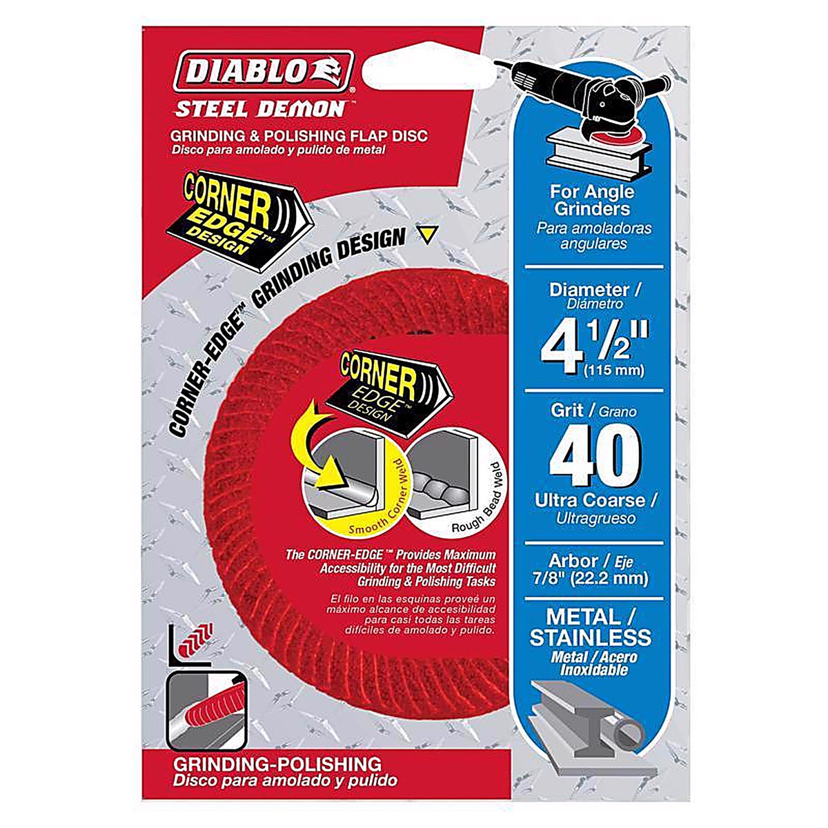 Diablo DCC045040N01F Steel Demon 4.5 in. Premium Zirconium Blend Bolt-On Corner Edge Flap Disc 40 Grit Ultra Coars