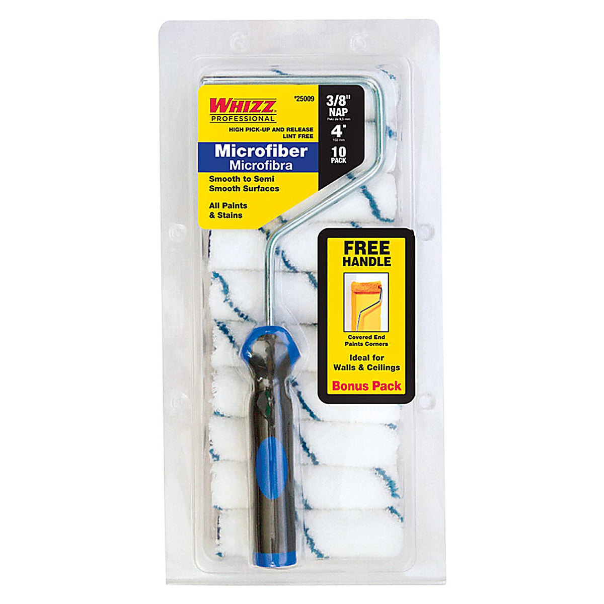Whizz 25009F Microfiber 4 in. W x 3/8 in. Mini Paint Roller Cover 10/Pack