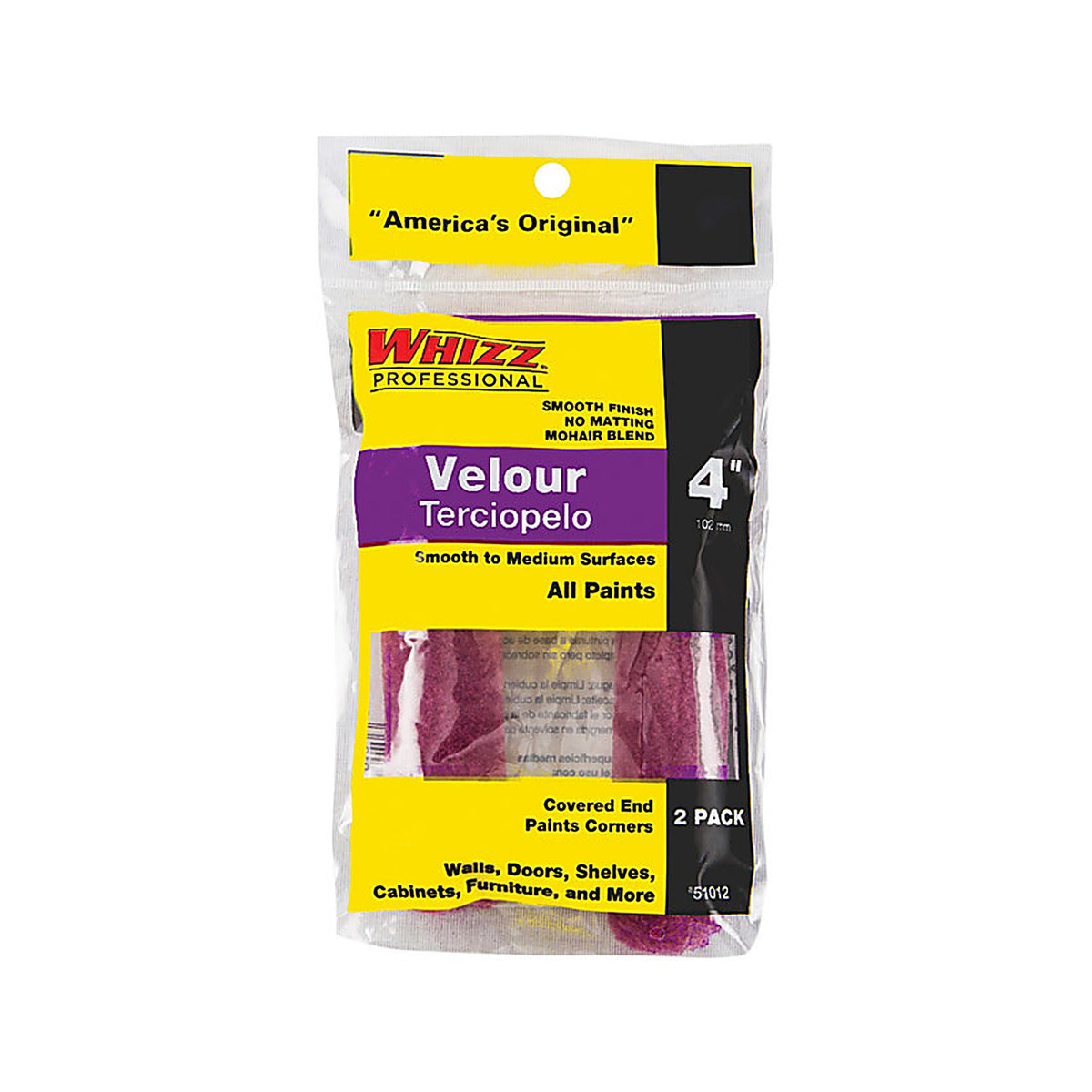 Whizz 51012 Velour 4 in. W x 3/16 in. Mini Paint Roller Cover 2/Pack