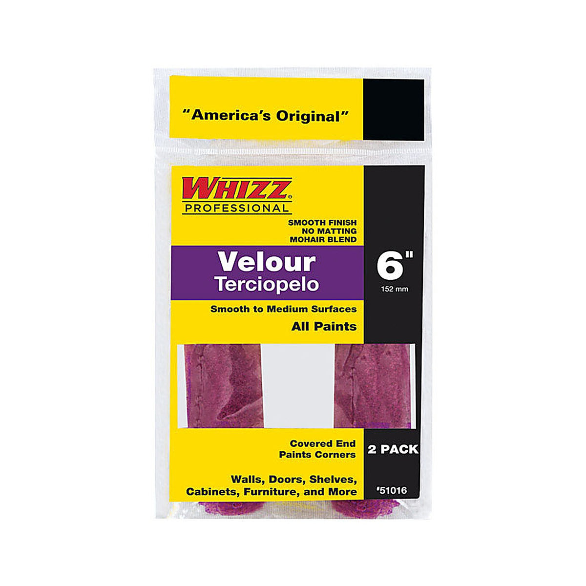 Whizz 51016 Velour 6 in. W x 3/16 in. Mini Paint Roller Cover 2/Pack