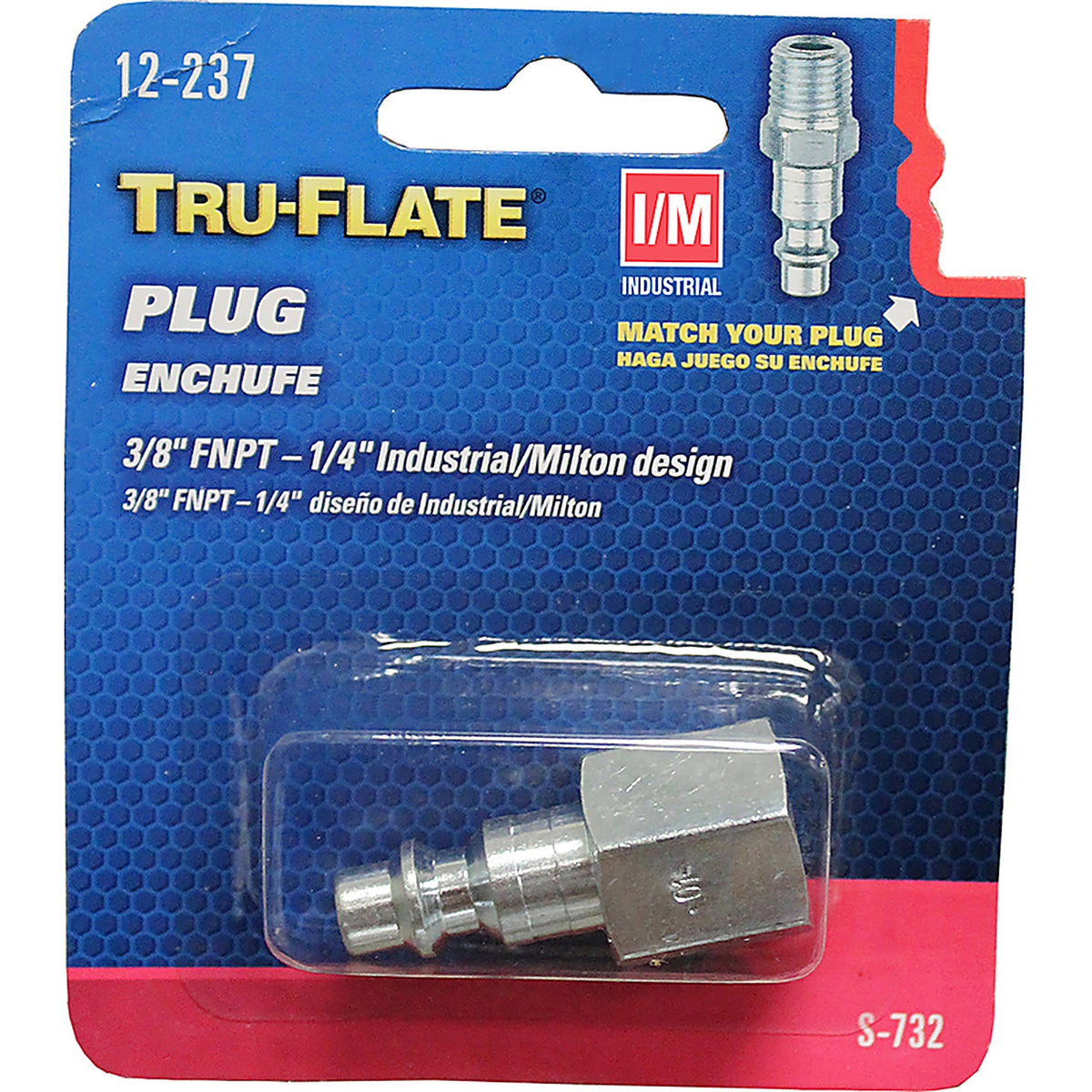 Tru-Flate TRFL12237 Steel 1/4 in. I/M Style Plug 3/8 in. Female 1 pc