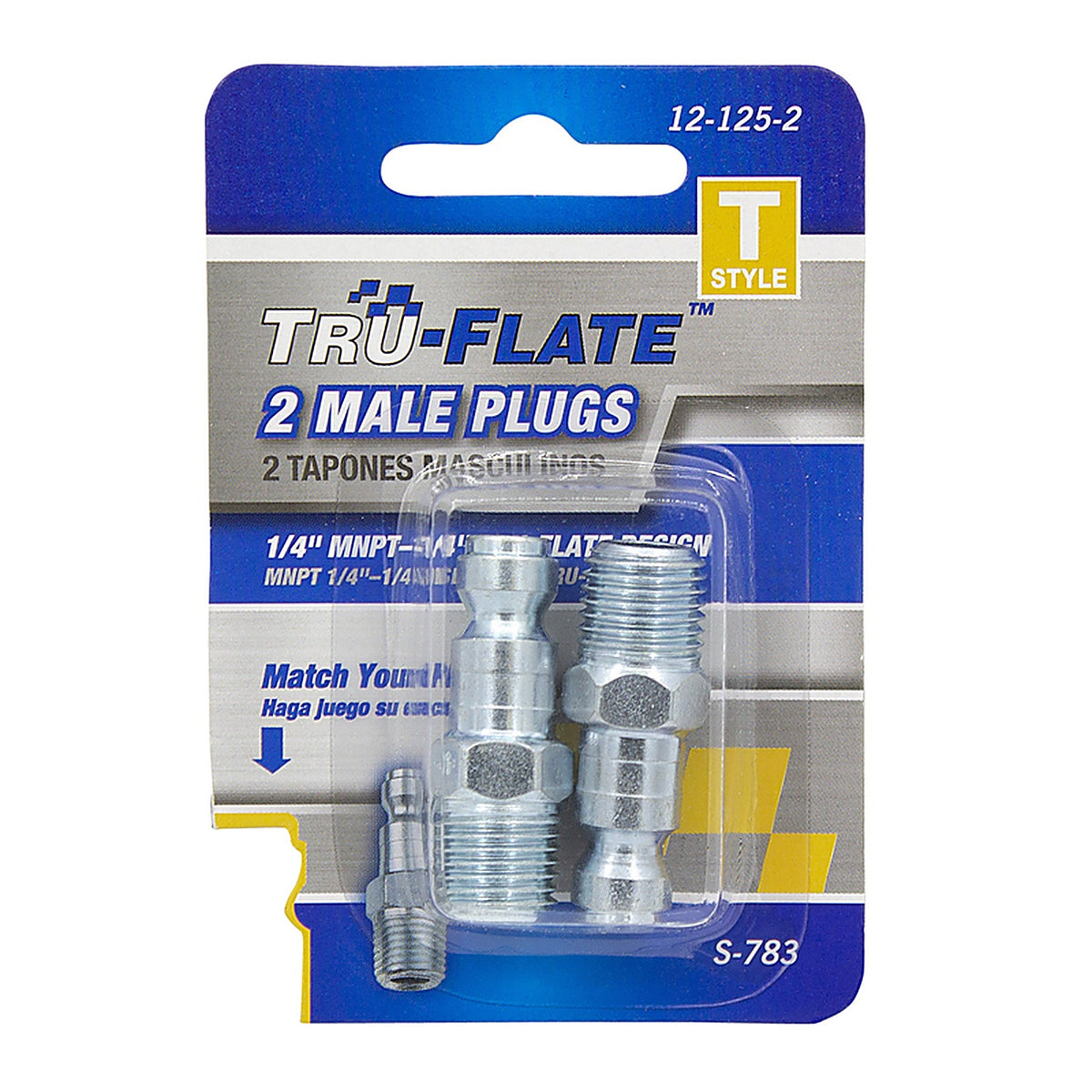 Tru-Flate TRFL121252 Steel 1/4 in. T-Style Plug 1/4 in. Male 2 pc