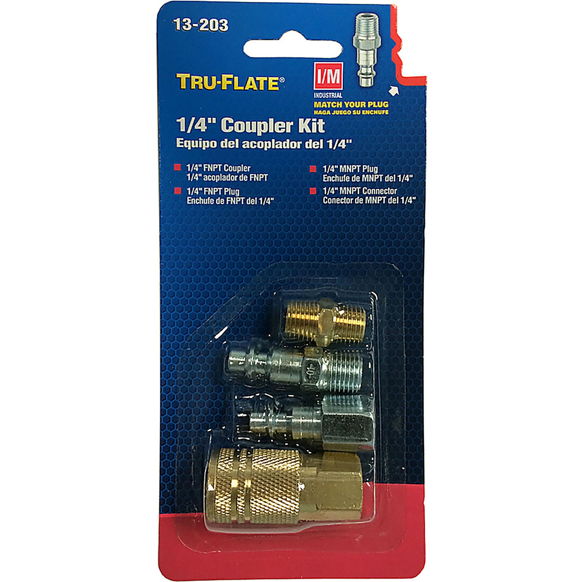 Tru-Flate TRFL13203 Brass/Steel Air Coupler and Plug Set 1/4 in. Female 4 pc