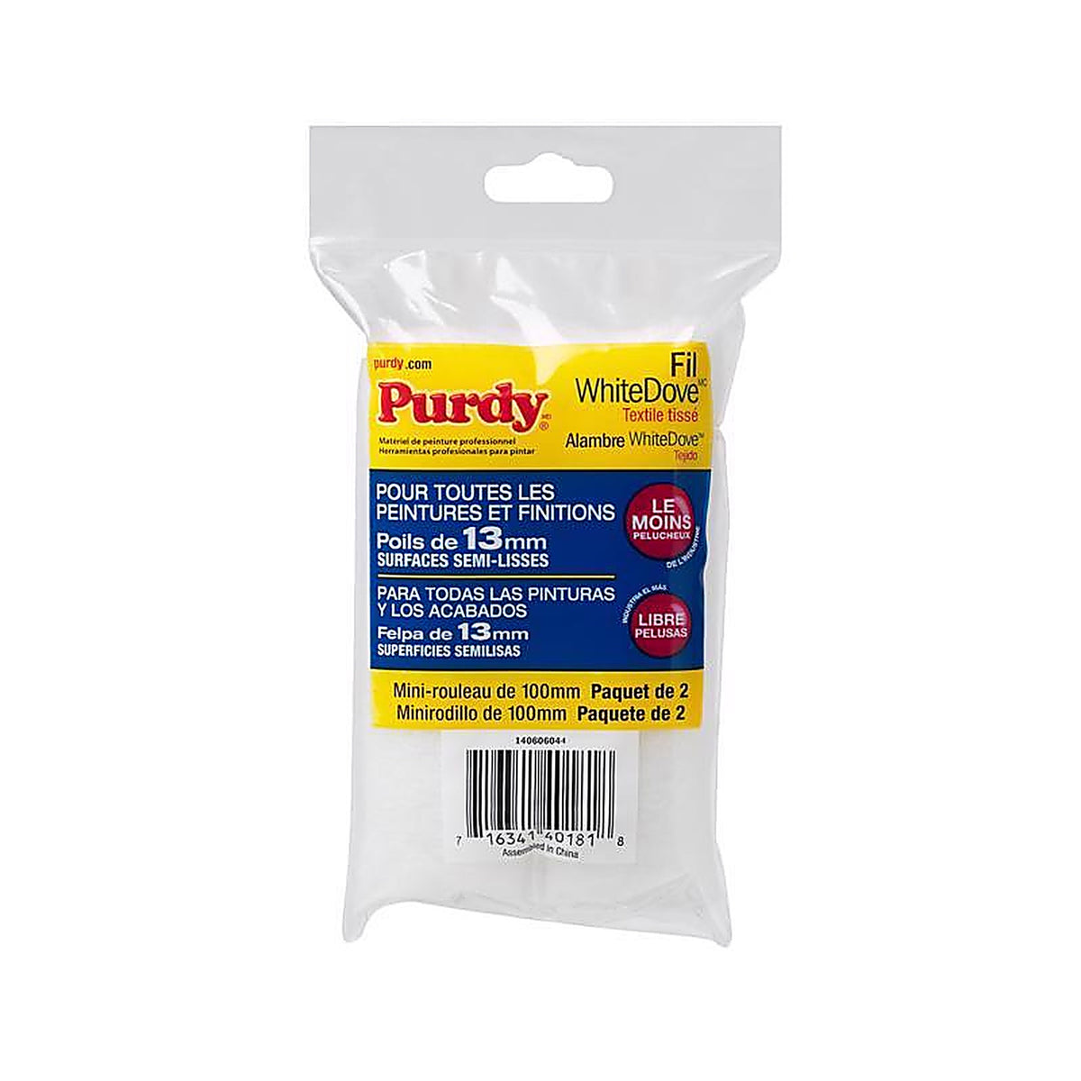 Purdy - 140606044 - White Dove Woven Fabric 4 In. W X 1/2 In. Mini Paint Roller Cover 2 Pack