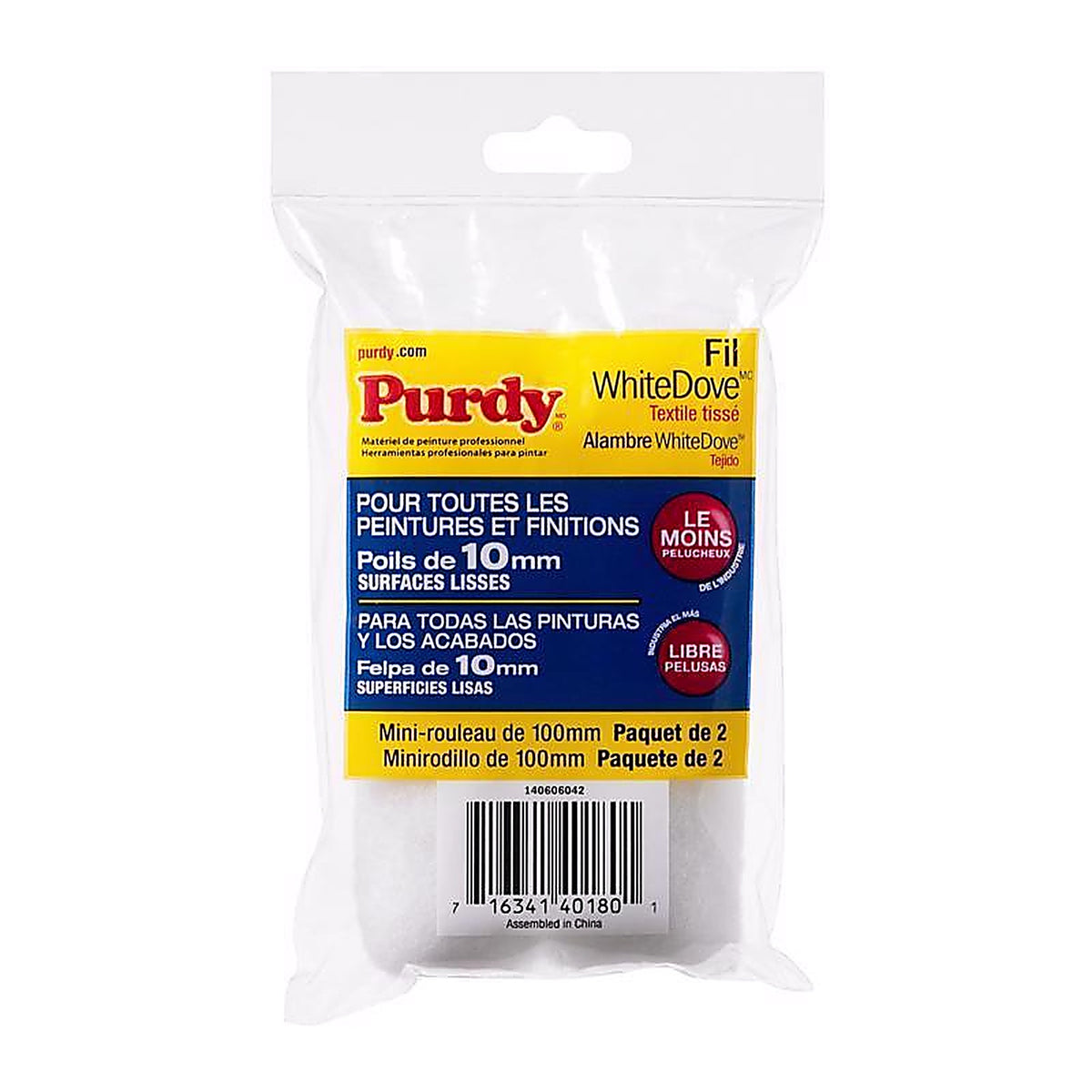 Purdy - 140606042 - White Dove Woven Fabric 4 In. W X 3/8 In. Mini Paint Roller Cover 2 Pack