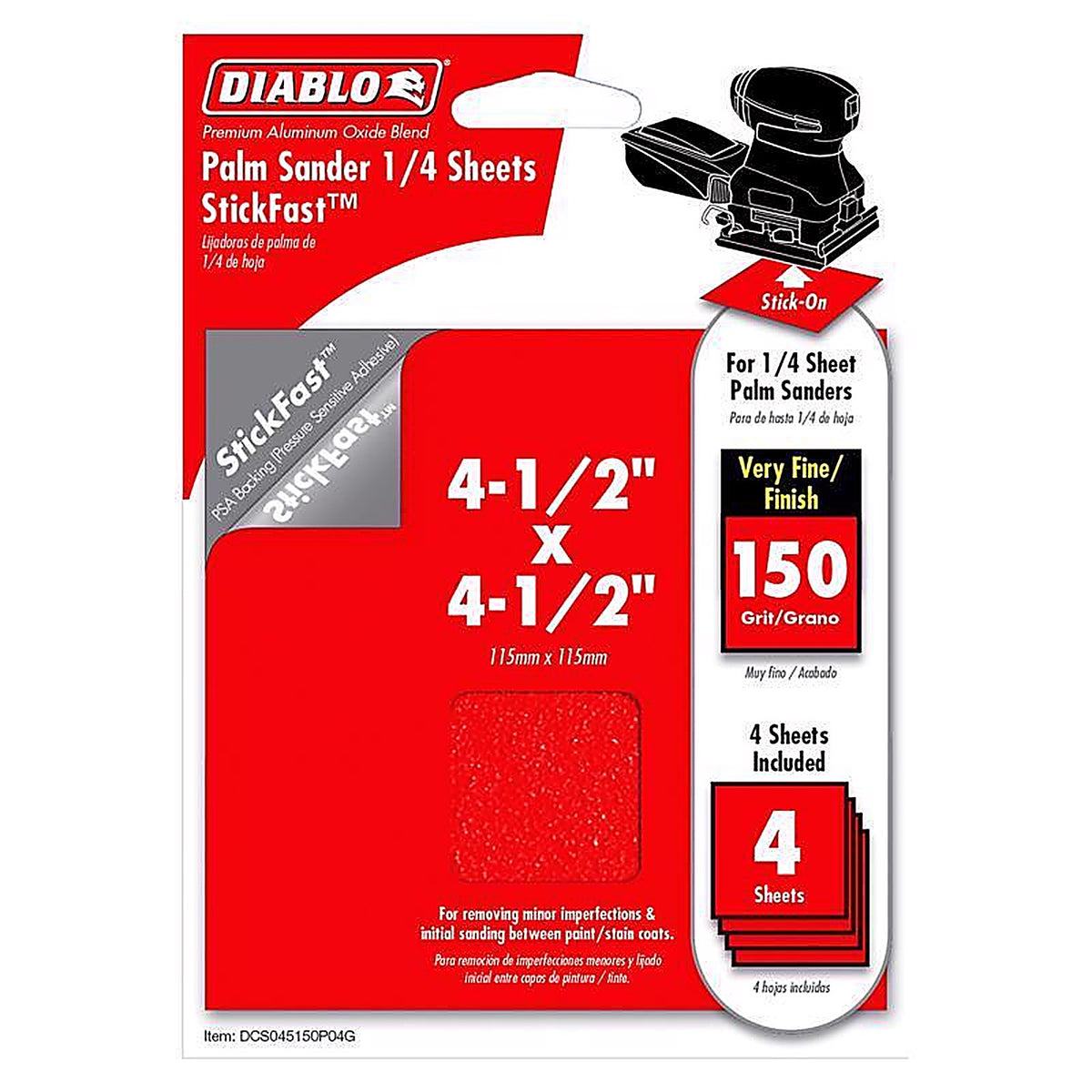 Diablo DCS045150P04G StickFast 4-1/2 in. L X 4-1/2 in. W 150 Grit Aluminum Oxide Sanding Sheet 4 pk