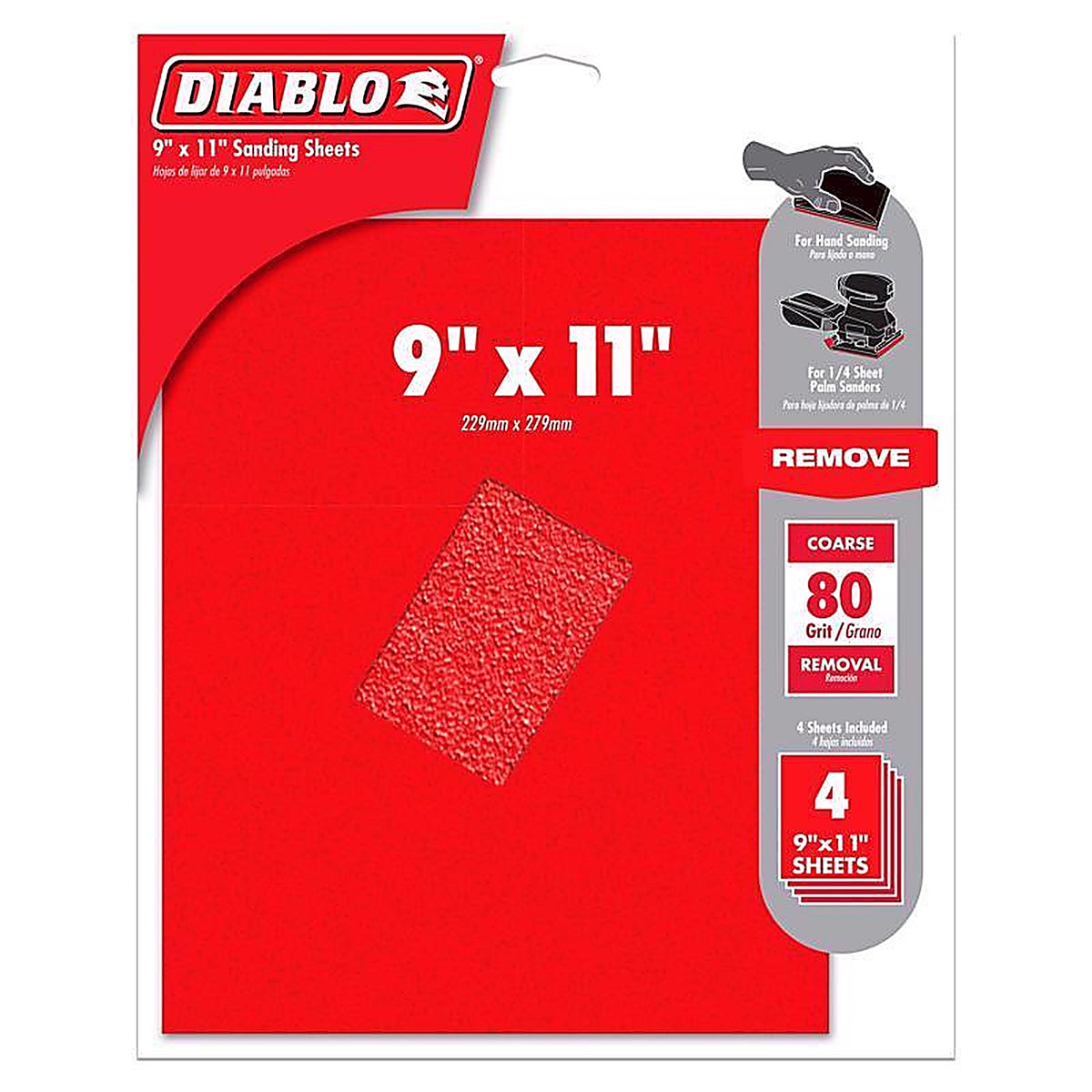 Diablo DCS911080S04G 9 in. L X 11 in. W 80 Grit Aluminum Oxide Sanding Sheet 4 pk
