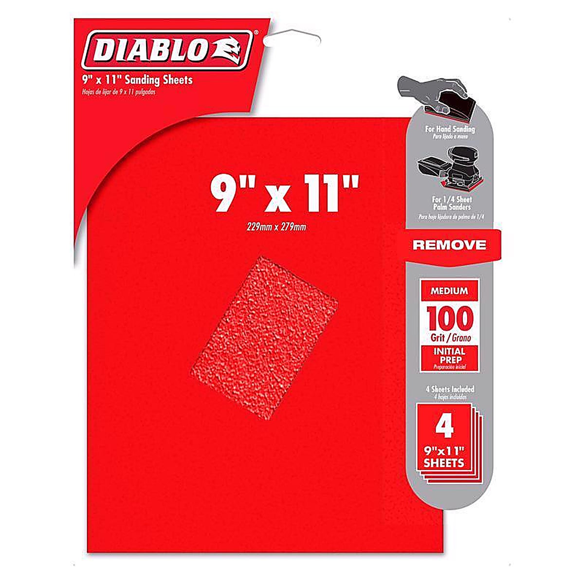 Diablo DCS911100S04G 9 in. L X 11 in. W 100 Grit Aluminum Oxide Sanding Sheet 4 pk