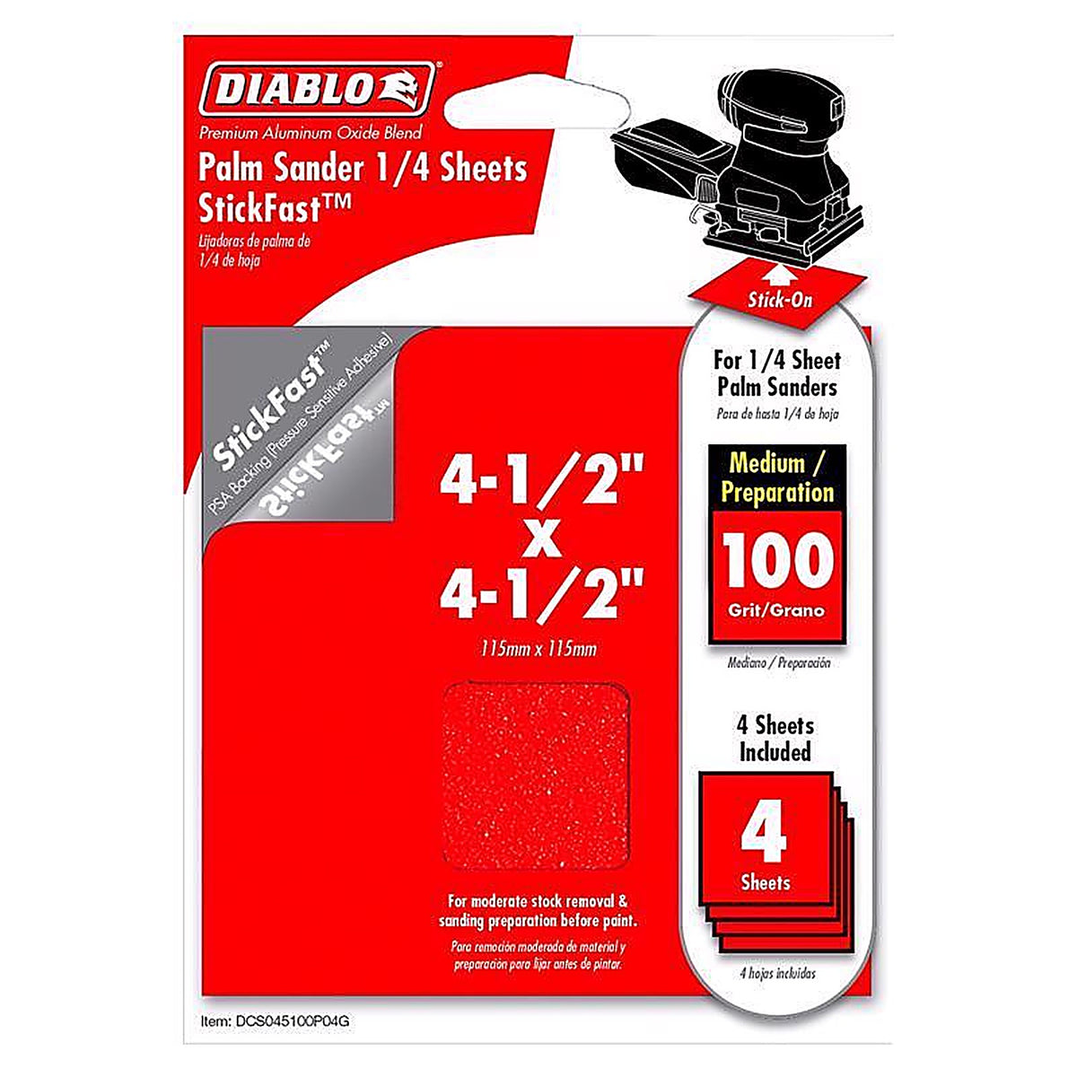 Diablo DCS045100P04G StickFast 4-1/2 in. L X 4-1/2 in. W 100 Grit Aluminum Oxide Sanding Sheet 4 pk