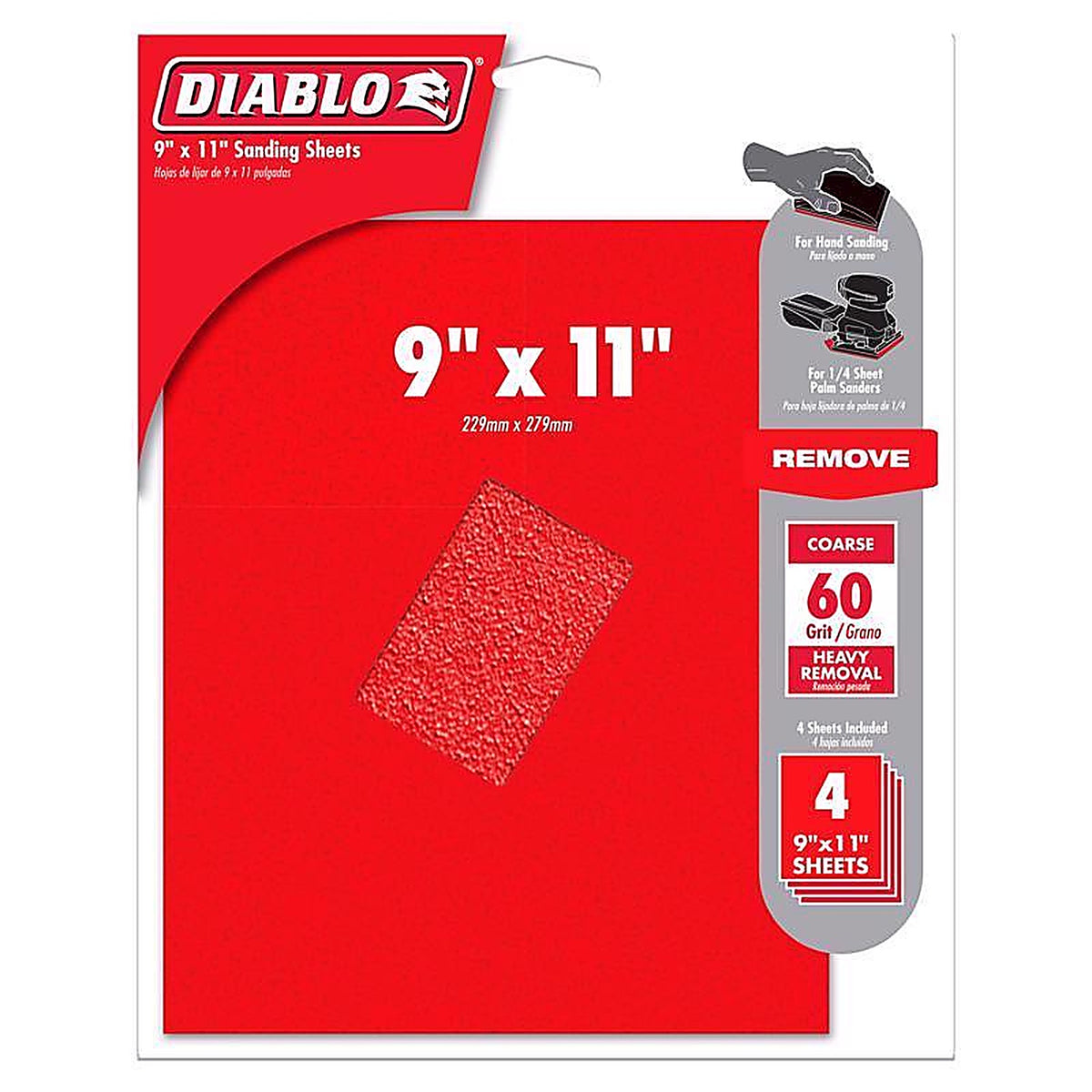 Diablo DCS911060S04G 9 in. L X 11 in. W 60 Grit Aluminum Oxide Sanding Sheet 4 pk
