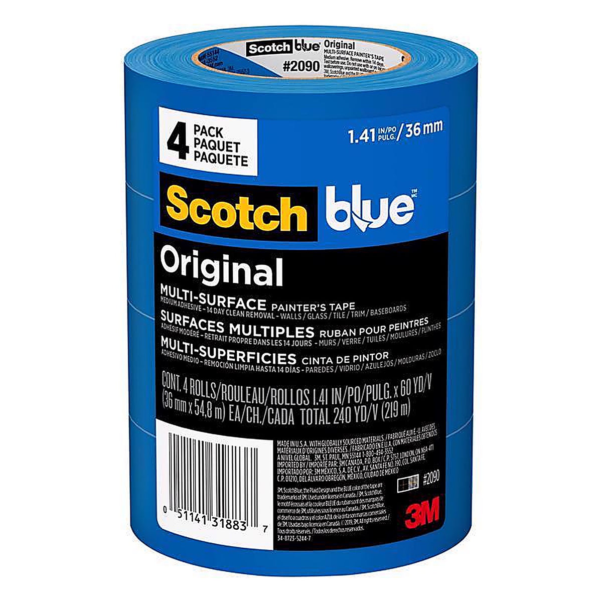 Scotchblue - 2090-36EP4 - 1.41 In. W X 54.8 M L Blue Medium Strength Original Painters Tape 4 Pack