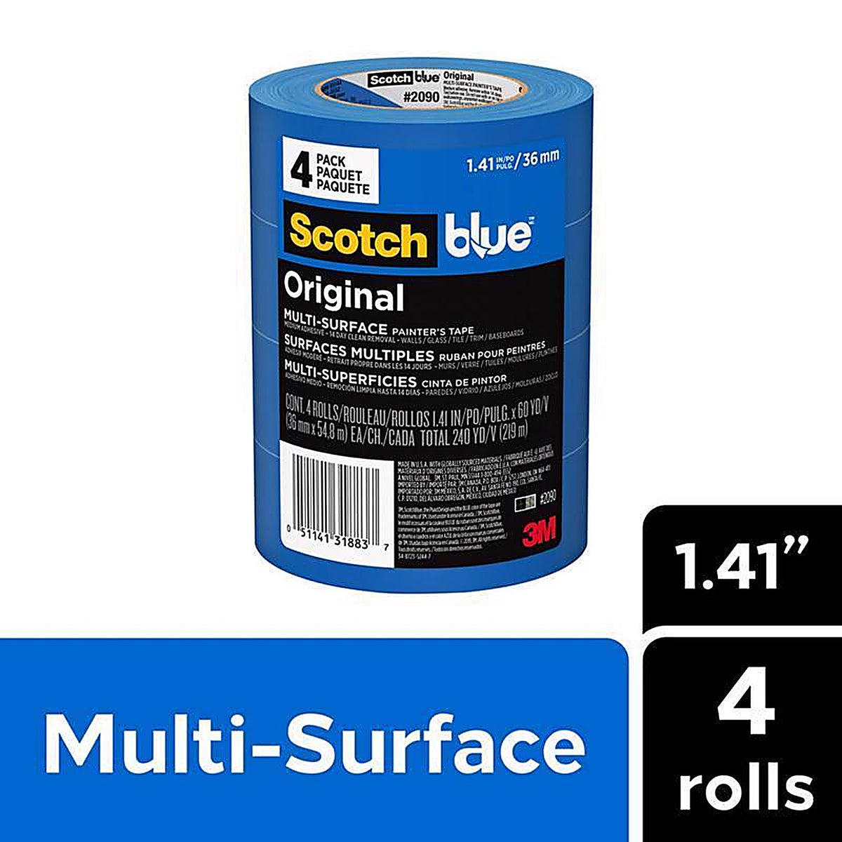 Scotchblue - 2090-36EP4 - 1.41 In. W X 54.8 M L Blue Medium Strength Original Painters Tape 4 Pack