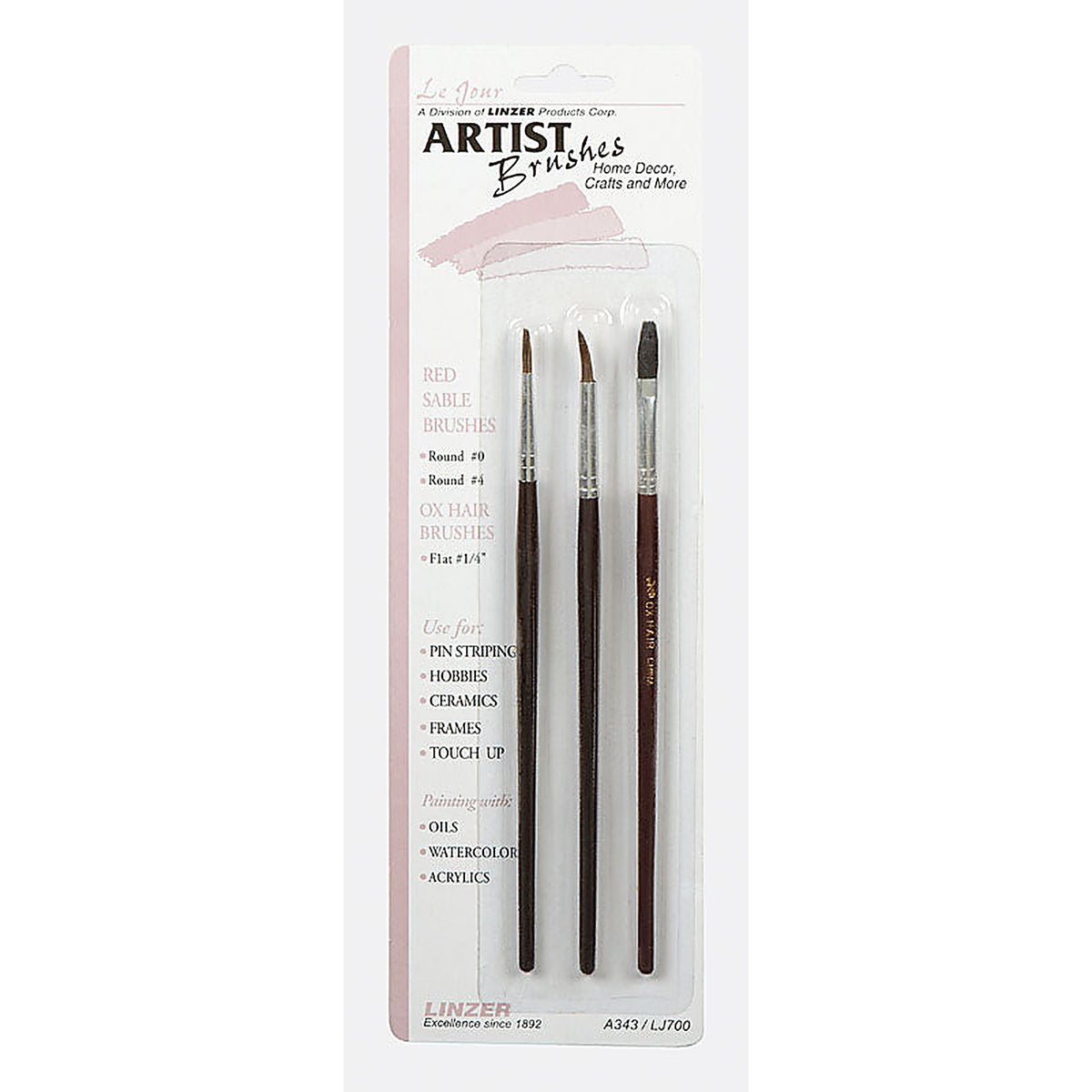 Linzer A343 1..25 in. W Assorted Artist Paint Brush Set