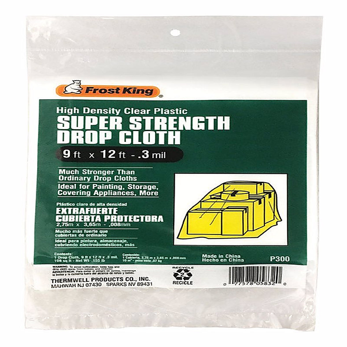 Frost King - P300 - 9 Ft. W X 12 Ft. L X 0.3 Mil Plastic Drop Cloth 1 Pack