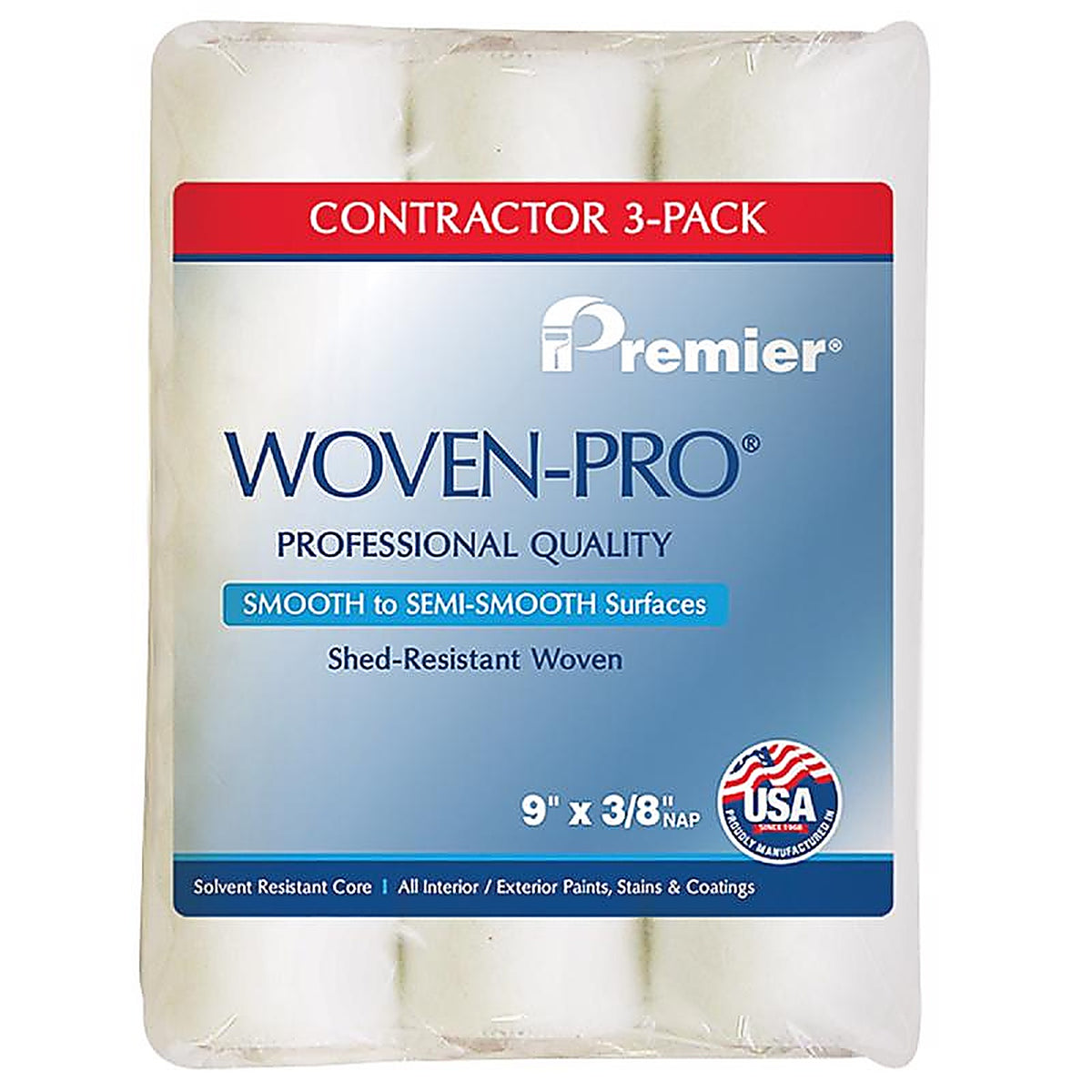 Premier - 3LF38 - Woven-Pro Polyester 9 In. W X 3/8 In. Paint Roller Cover 3 Pack