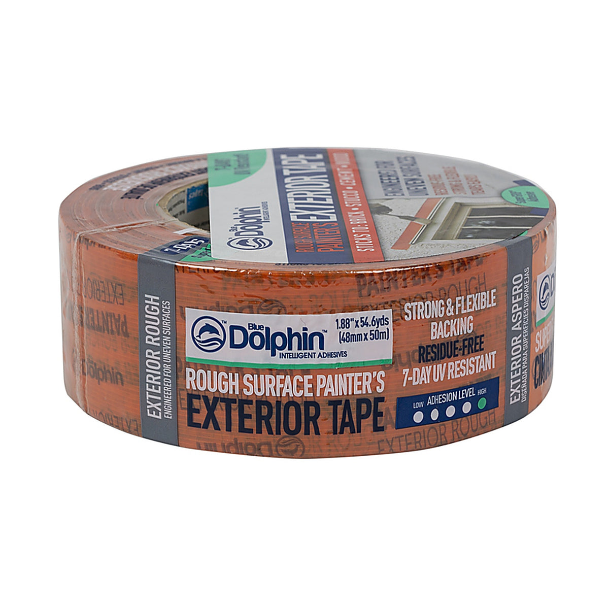 Blue Dolphin - TP EXT R 0200 - 1.88 In. W X 54.6 Yd L Orange High Strength Exterior Painters Tape 1 Pack