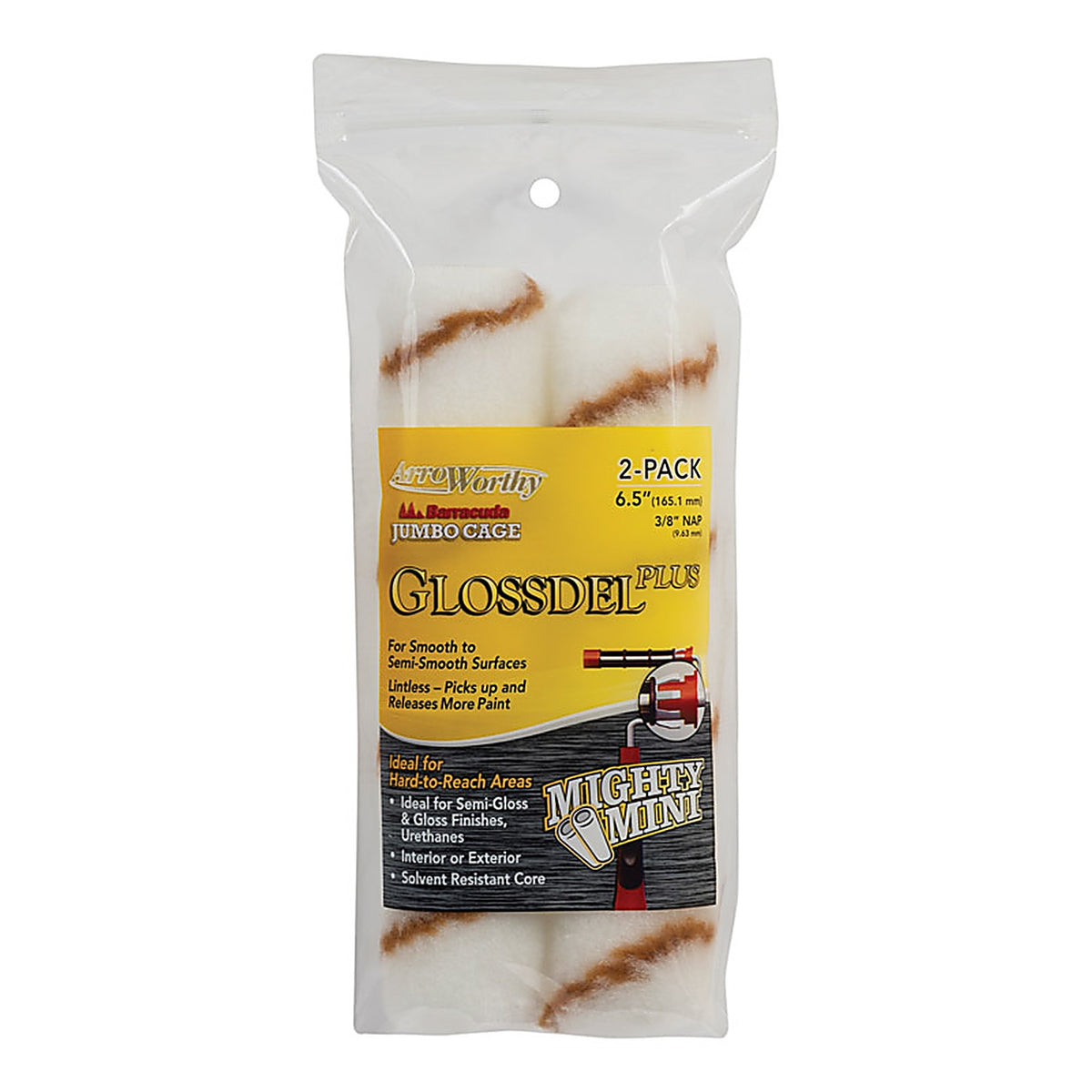 Arroworthy 6.5-GLP3JCTP Glossdel Plus 6.5 in. W x 3/8 in. Jumbo Paint Roller Cover 2/Pack