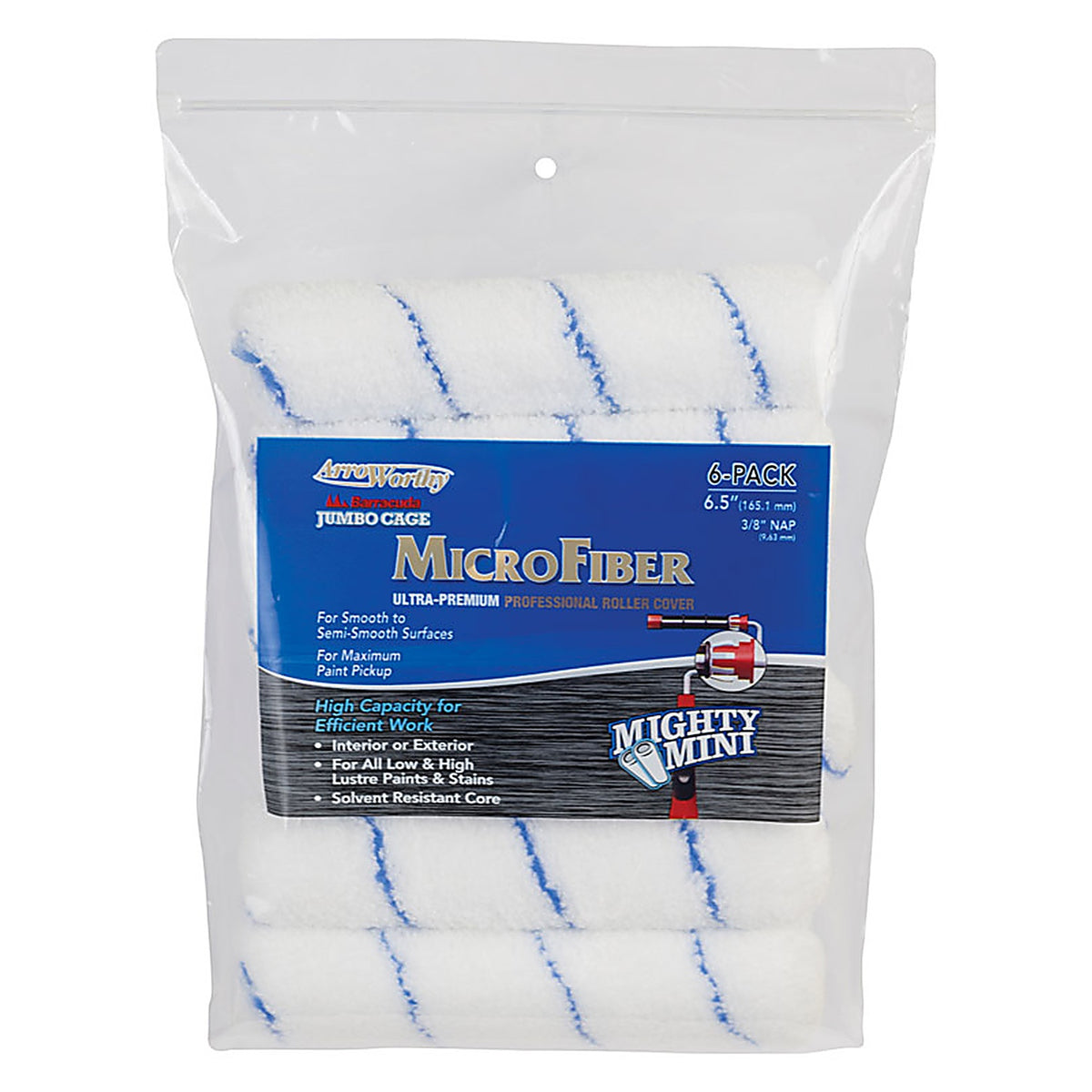 ArroWorthy - 6.5-MFR3JC 0650 - Barracuda Microfiber 6.5 In. W X 3/8 In. Jumbo Paint Roller Cover 6 Pack