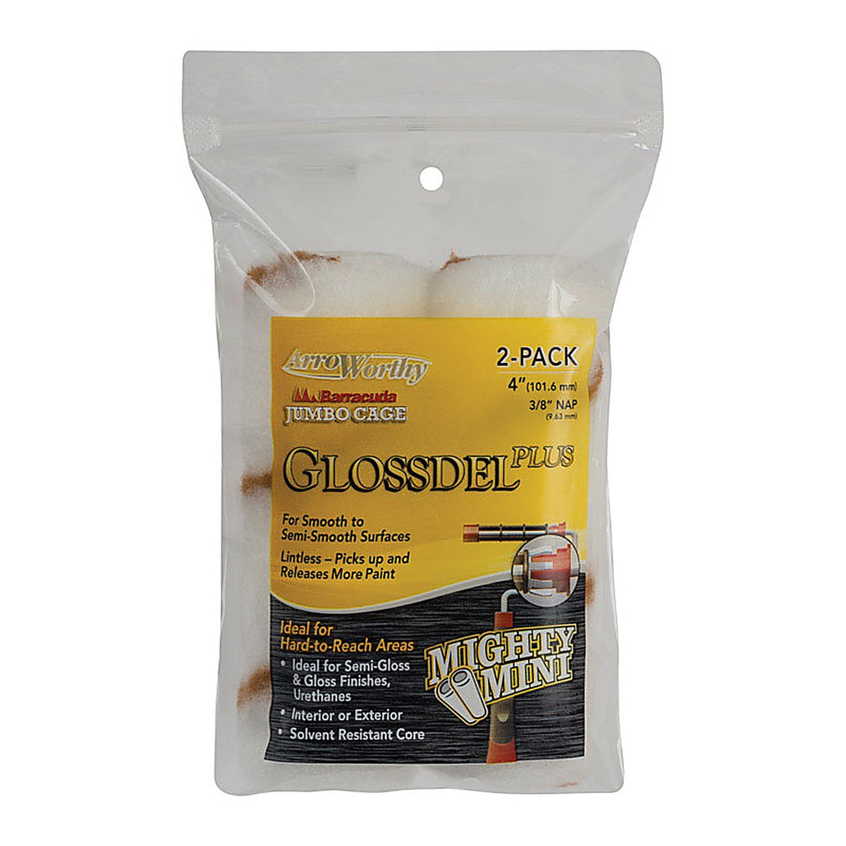 Arroworthy 4-GLP3JCTP Glossdel Plus 4 in. W x 3/8 in. Jumbo Paint Roller Cover 2/Pack
