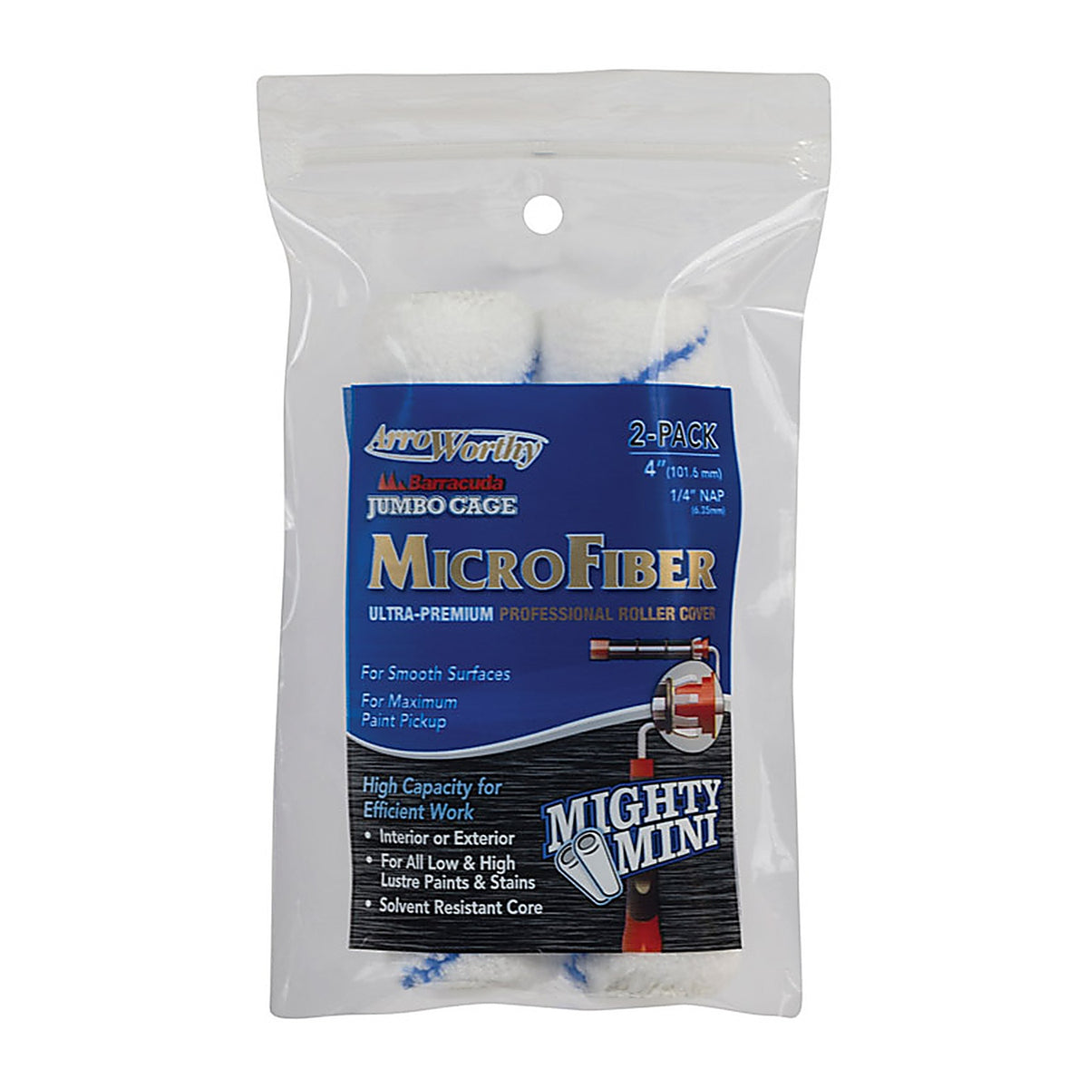 ArroWorthy - 4-MFR2JCT/ 0400 - Barracuda Microfiber 4 In. W X 1/4 In. Jumbo Paint Roller Cover 2 Pack