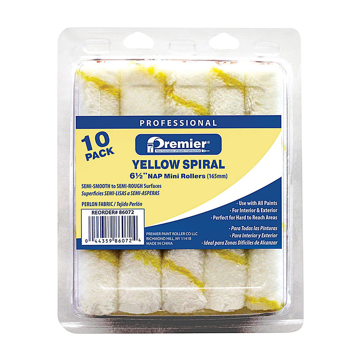 Premier - 86072 - Perlon Fabric 6.5 In. W Mini Paint Roller Cover 10 Pack