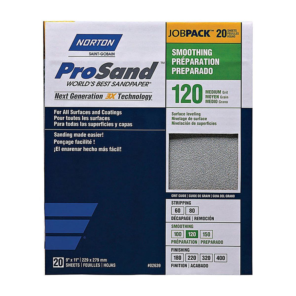 Norton 7660768172 ProSand 11 in. L x 9 in. W 120 Grit Aluminum Oxide Sandpaper 20/Pack