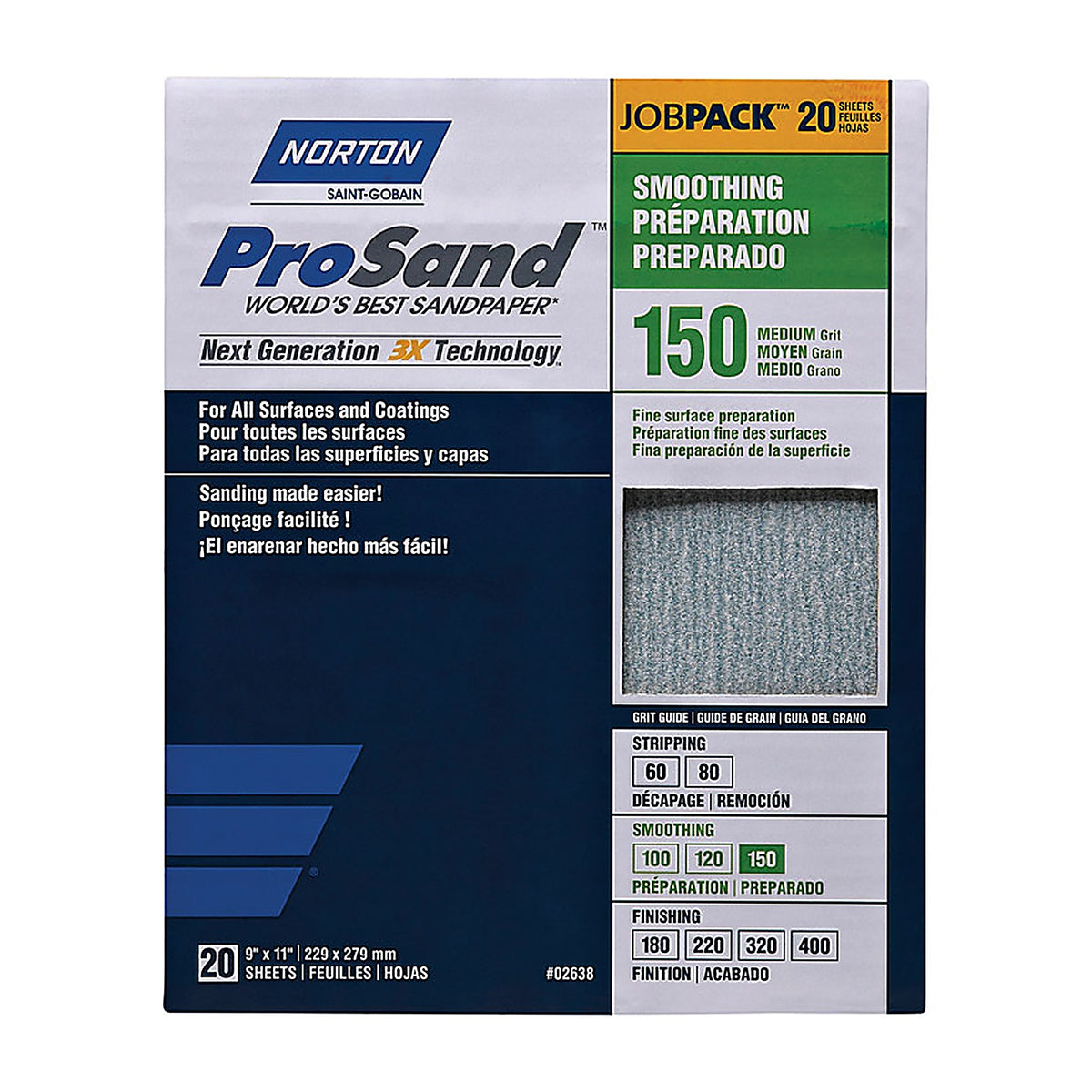 Norton 7660768171 ProSand 11 in. L x 9 in. W 150 Grit Aluminum Oxide Sandpaper 20/Pack