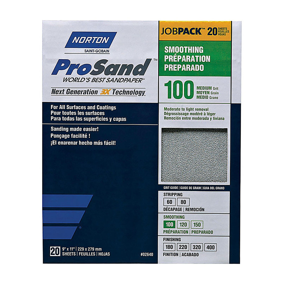 Norton 7660768173 ProSand 11 in. L x 9 in. W 100 Grit Aluminum Oxide Sandpaper 20/Pack
