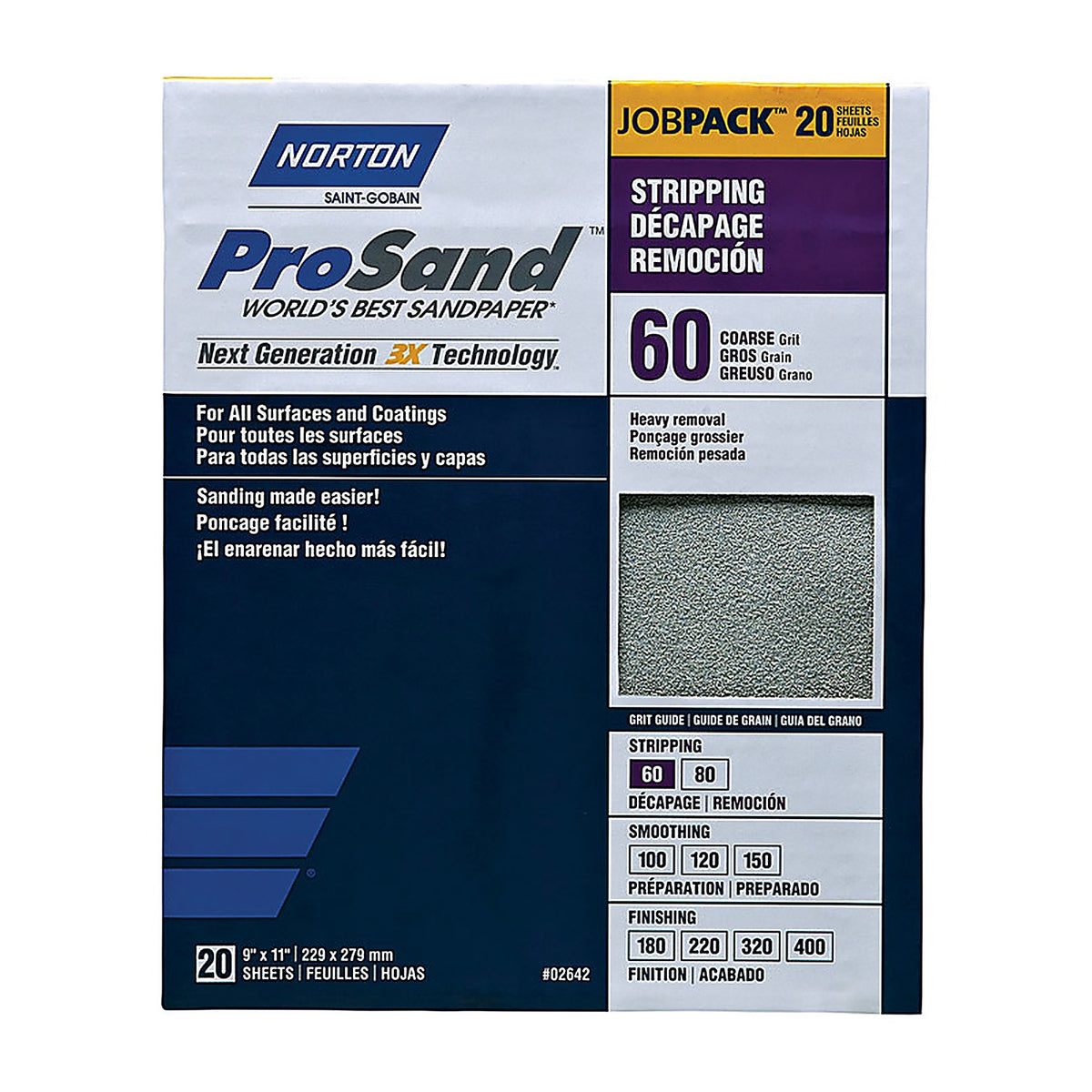 Norton 7660768175 ProSand 11 in. L x 9 in. W 60 Grit Aluminum Oxide Sandpaper 20/Pack