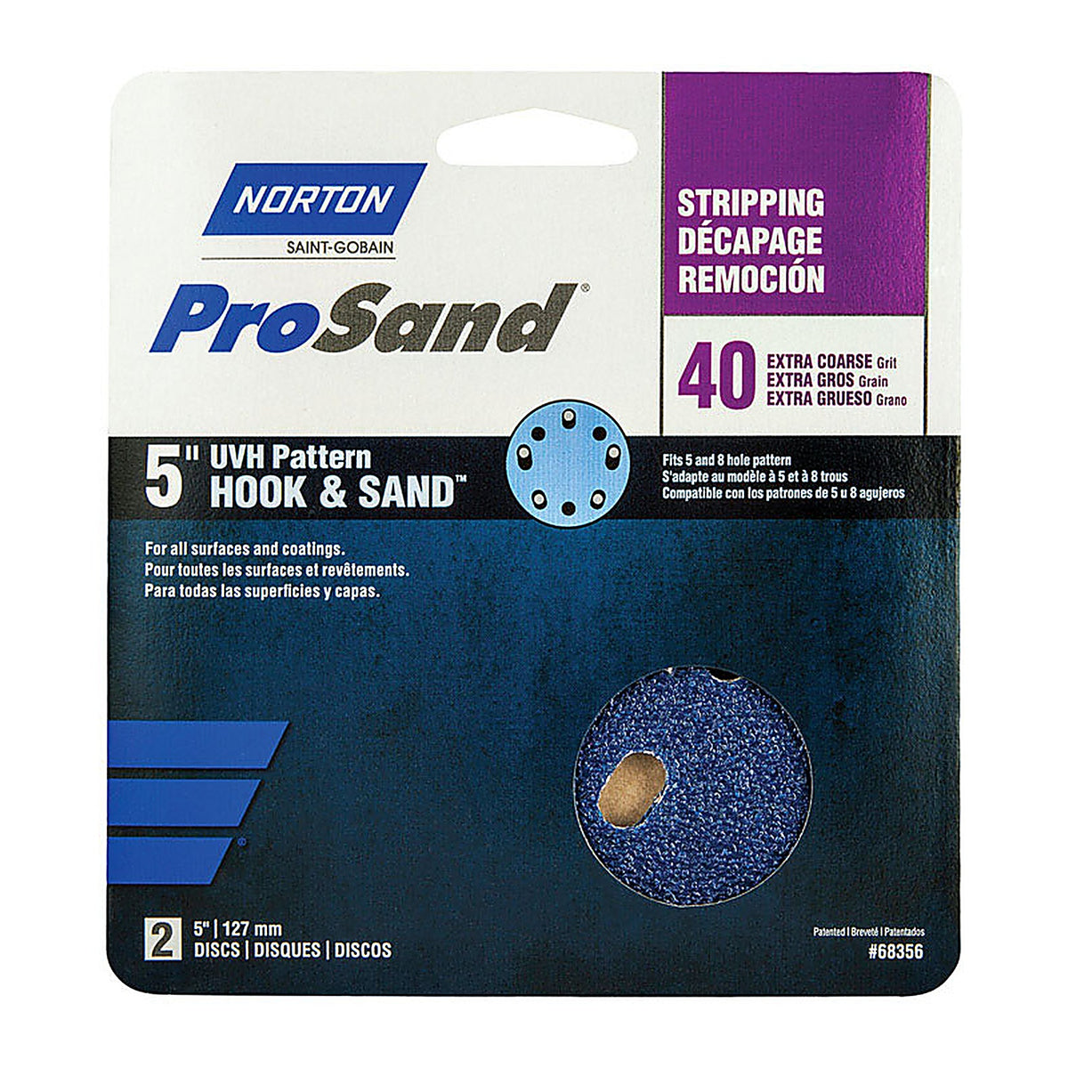Norton - 07660768356 - Prosand 5 In. Zirconia Alumina Hook and Loop Sanding Disc 40 Grit Extra Coarse 2 Pack