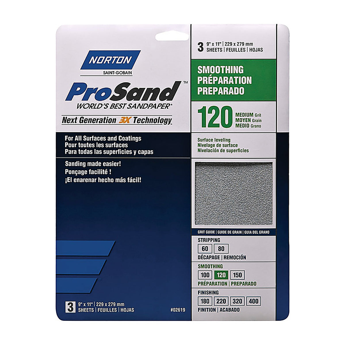 Norton 7660768161 ProSand 11 in. L x 9 in. W 120 Grit Aluminum Oxide Sandpaper 3/Pack