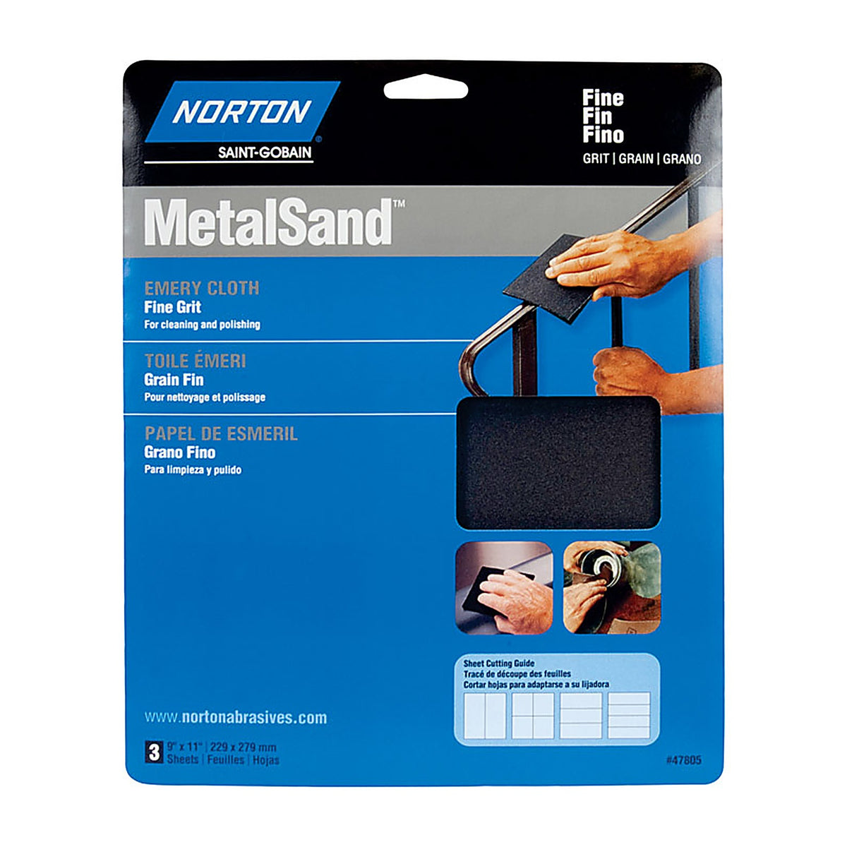 Norton - 07660747805 - Metalsand 11 In. L X 9 In. W 150 Grit Emery Cloth 3 Pack