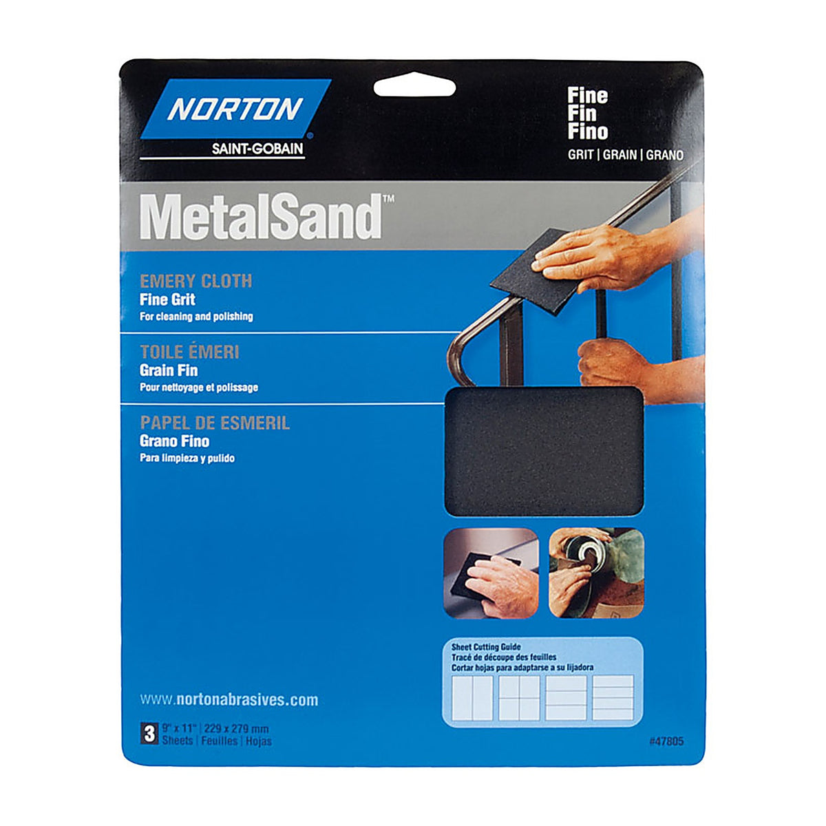 Norton - 07660747820 - Metalsand 11 In. L X 9 In. W 100 Grit Emery Cloth 3 Pack