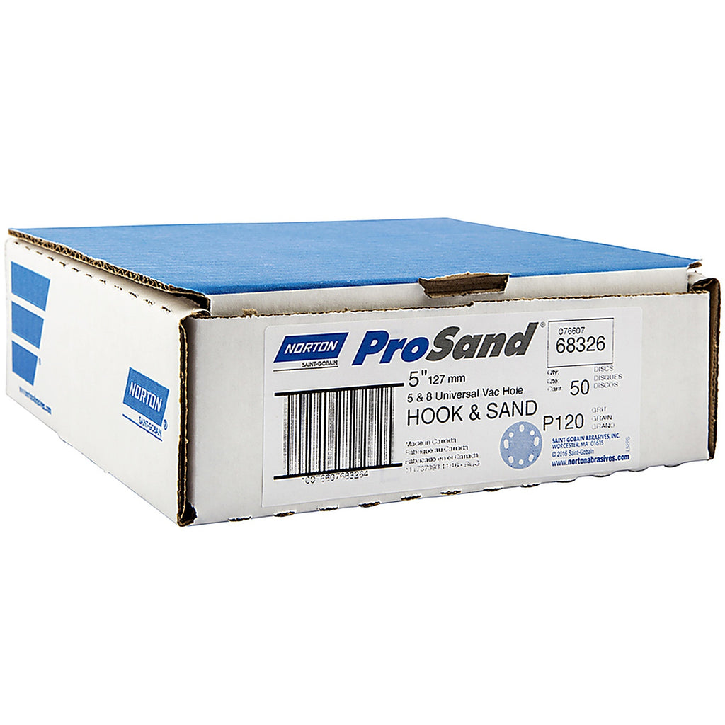 Norton - 07660768326 - Prosand 5 In. Ceramic Alumina Hook and Loop Sanding Disc 120 Grit Medium 50 Pack