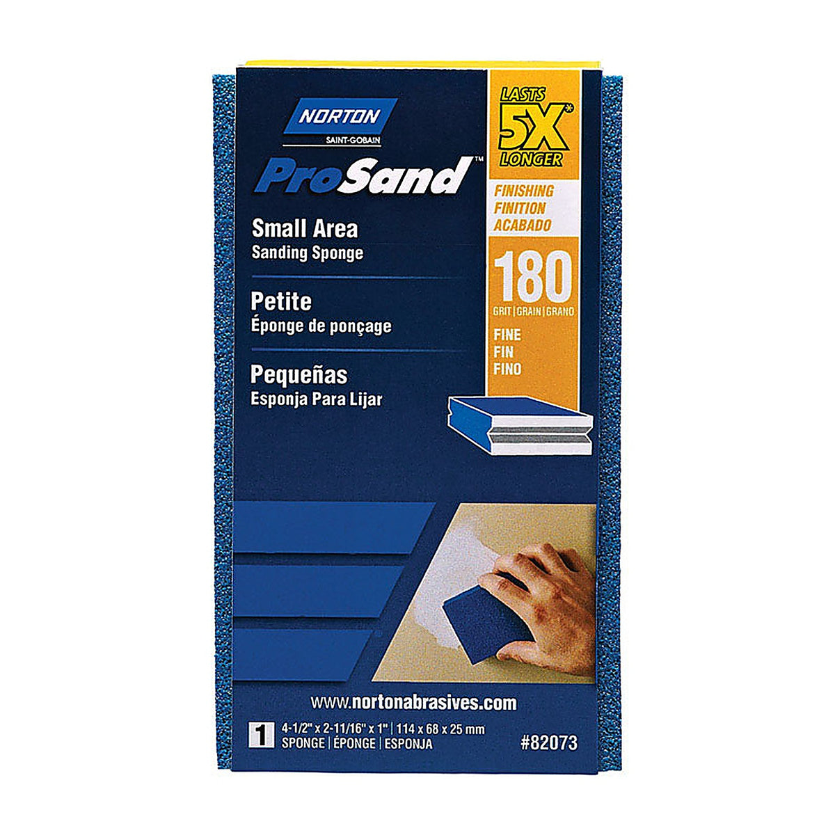 Norton 7660782073 ProSand 4.5 in. L x 2.69 in. W x 1 in. 180 Grit Fine Small Area Sanding Sponge