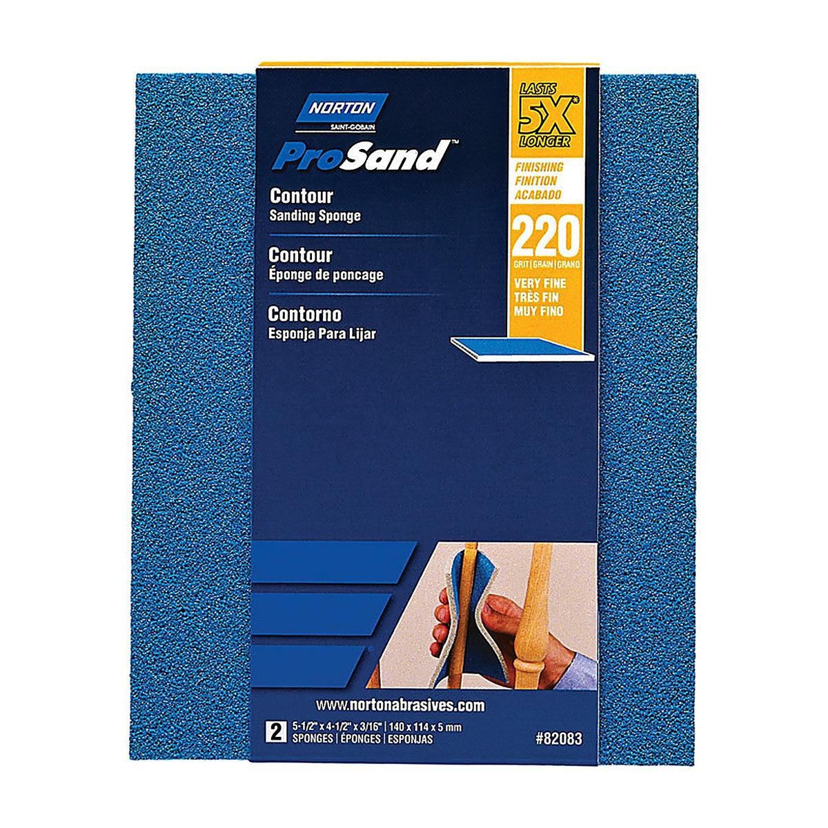 Norton 7660782083 ProSand 5.5 in. L x 4.5 in. W x 0.188 in. 220 Grit Very Fine Contour Sanding Sponge