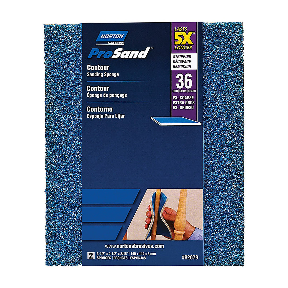 Norton - 07660782079 - Prosand 5.5 In. L X 4.5 In. W X 0.875 In. 36 Grit Extra Coarse Contour Sanding Sponge