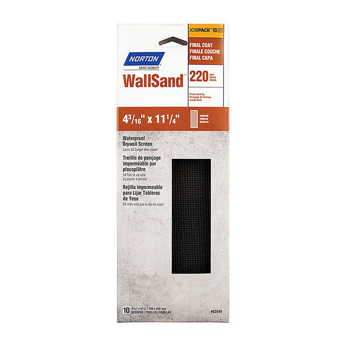 Norton 7660721763 WallSand 11-1/4 in. L x 4-3/16 in. W 220 Grit Silicon Carbide Drywall Sanding Screen 10/Pack
