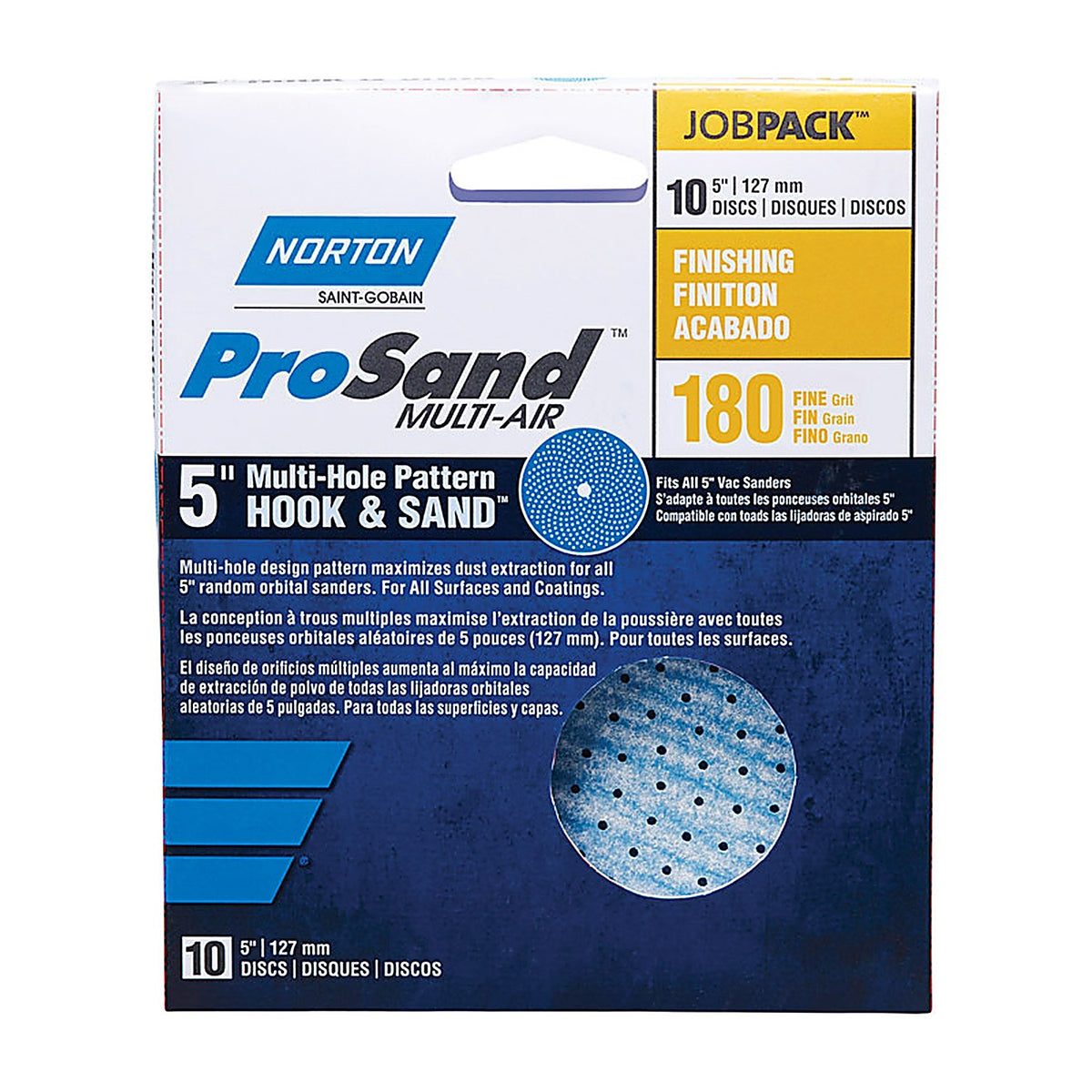 Norton - 07660703219 - Prosand 5 In. Ceramic Alumina Hook and Loop Sanding Disc 180 Grit Fine 10 Pack
