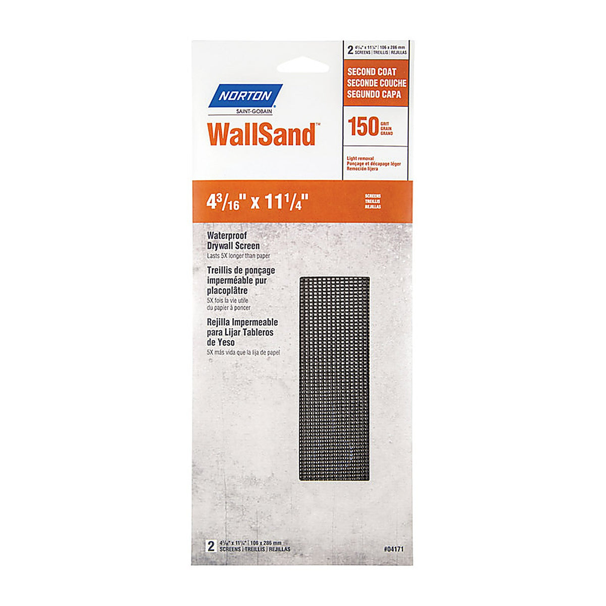 Norton 7660768320 WallSand 11-1/4 in. L x 4-3/16 in. W 150 Grit Silicon Carbide Waterproof Drywall Screen 2/Pack